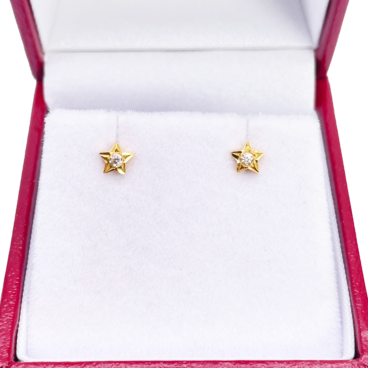 22ct Yellow Gold High Polished Cubic Zirconia Small Star Children's Earrings 4mm Width