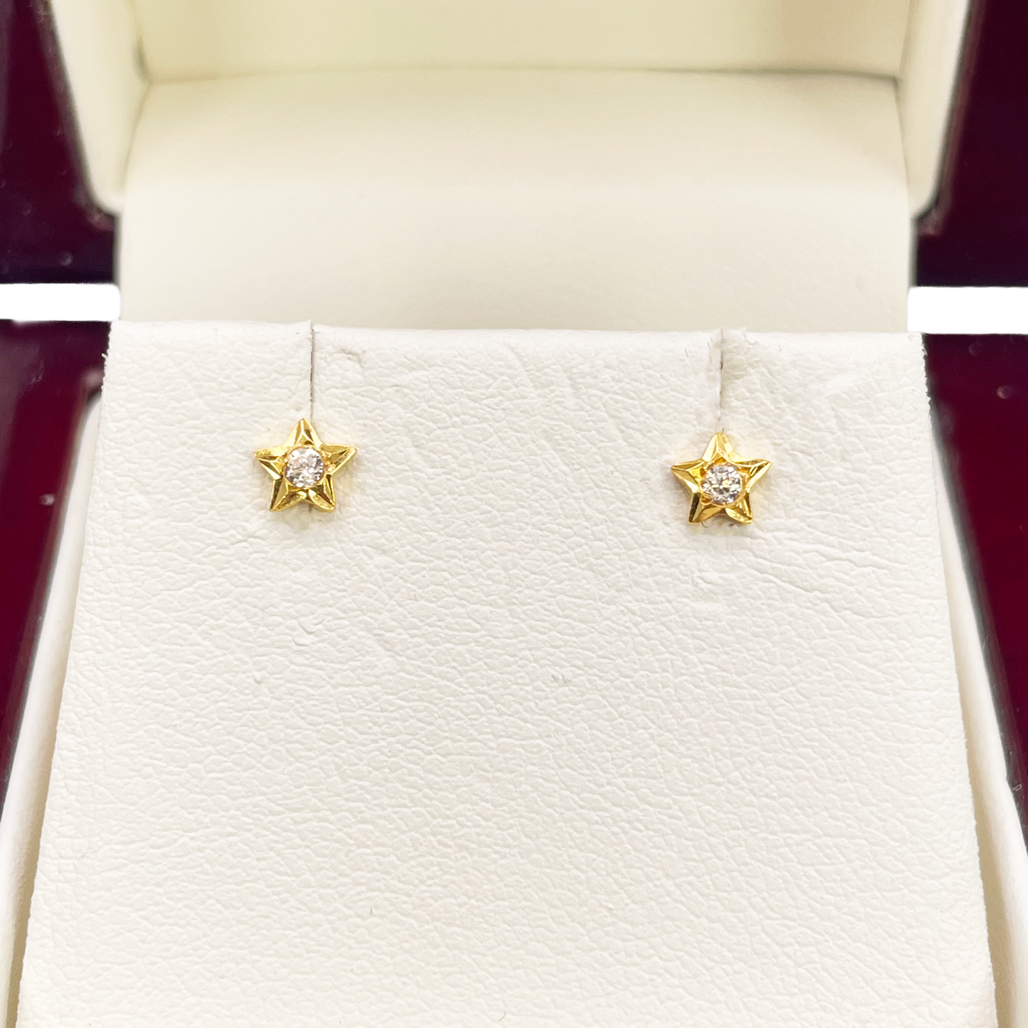 22ct Yellow Gold High Polished Cubic Zirconia Small Star Children's Earrings 4mm Width