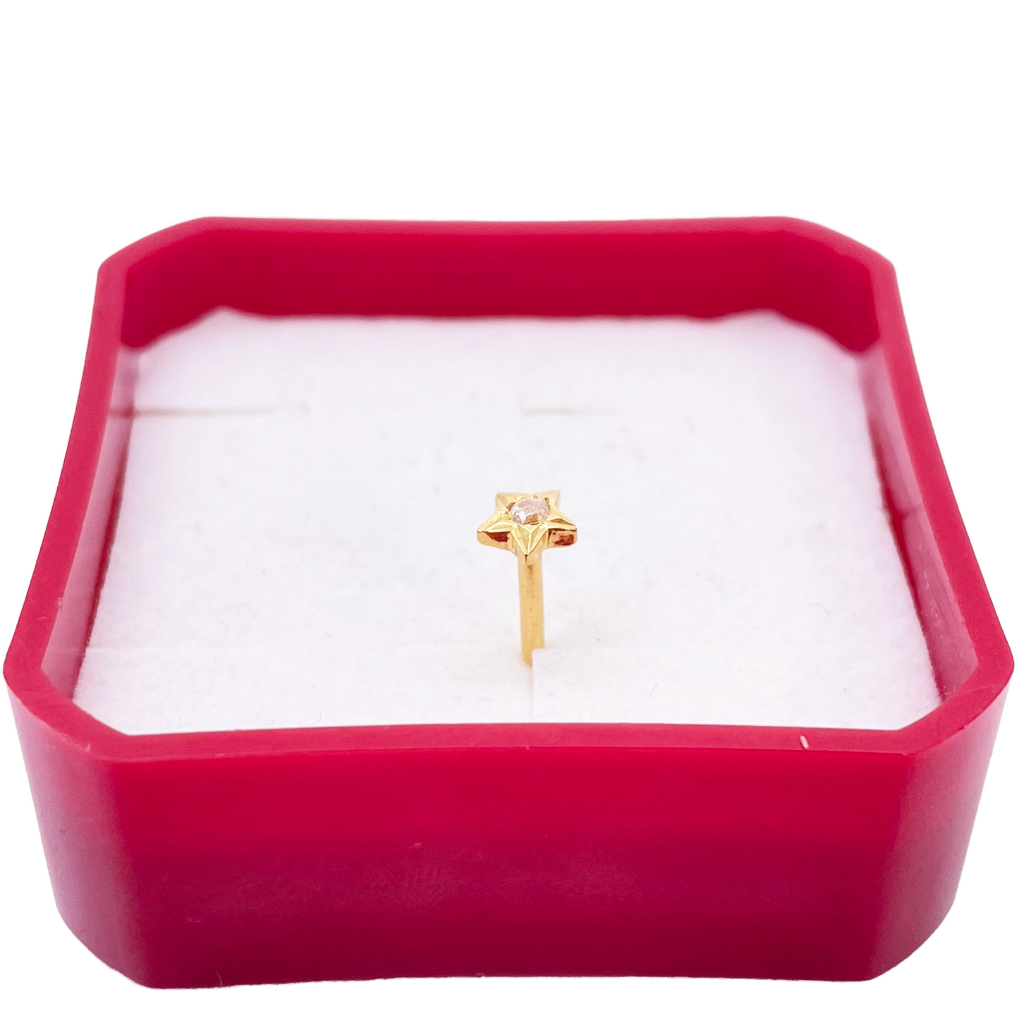 22ct Yellow Gold High Polished Cubic Zirconia Star Nose Stud/Pin 4mm Length