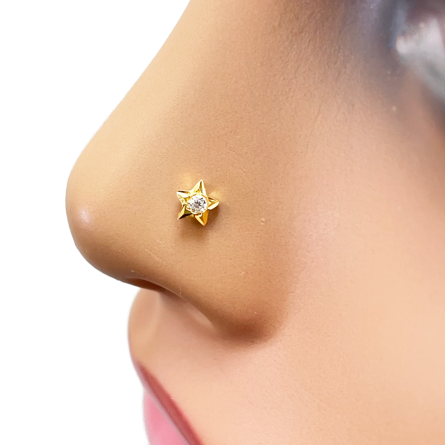 22ct Yellow Gold High Polished Cubic Zirconia Star Nose Stud/Pin 4mm Length