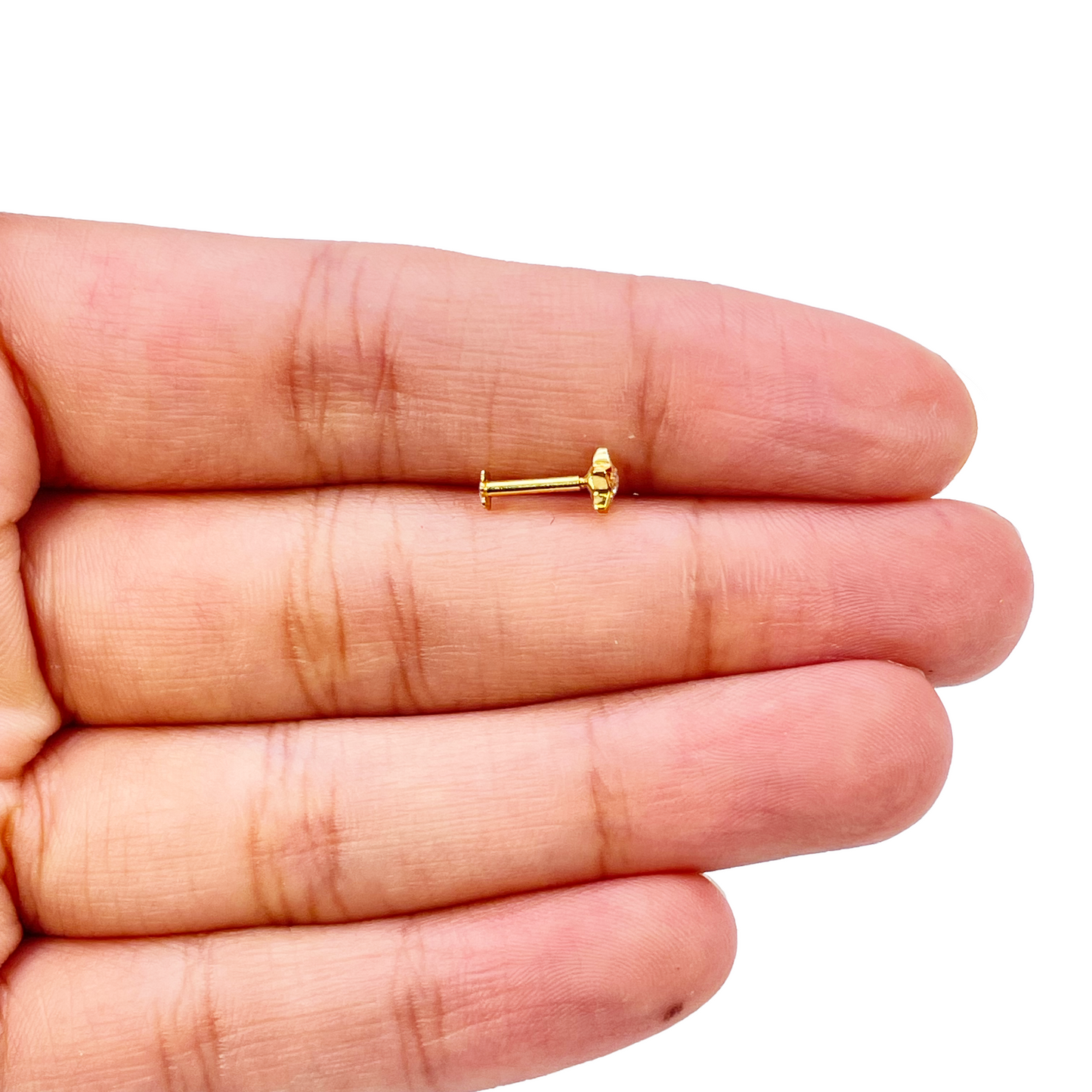 22ct Yellow Gold High Polished Cubic Zirconia Star Nose Stud/Pin 4mm Length