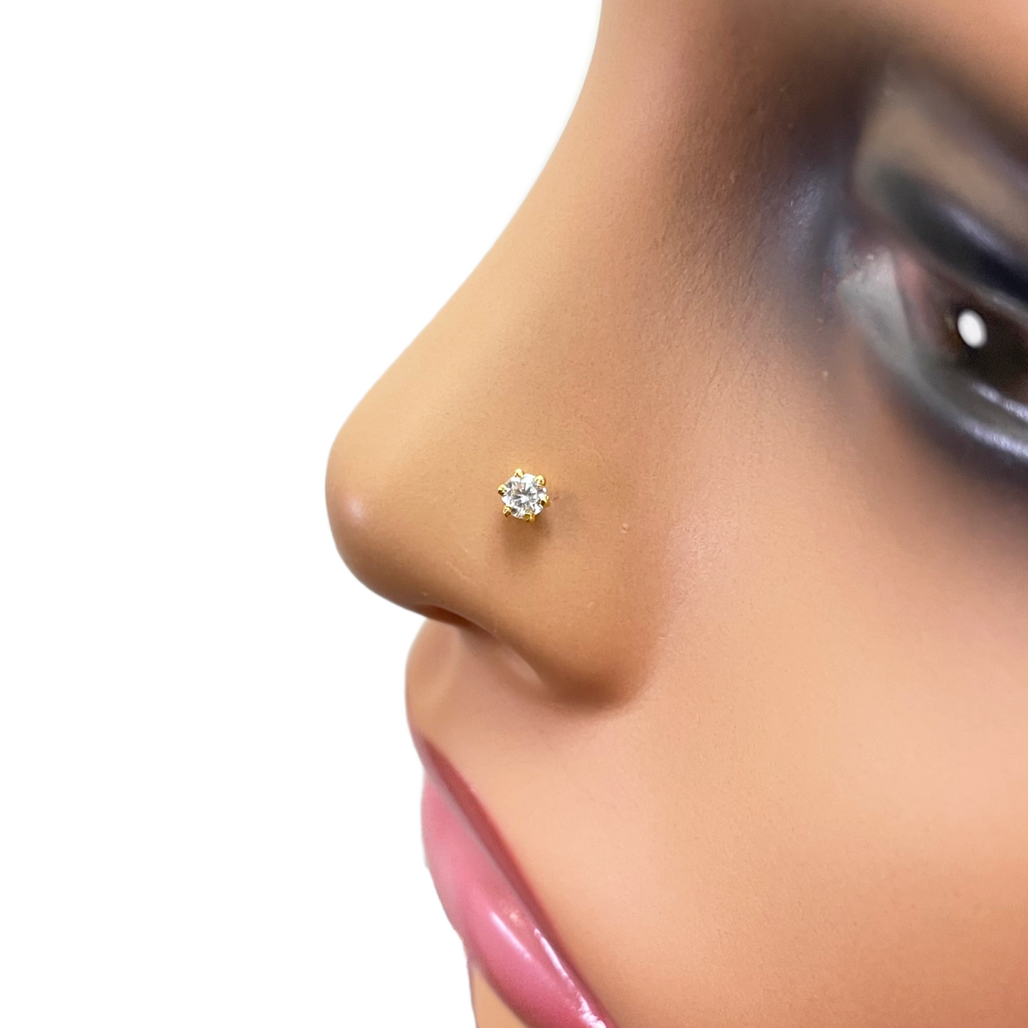 22ct Yellow Gold Six Claw Prong Cubic Zirconia Nose Stud/Pin 3mm Length