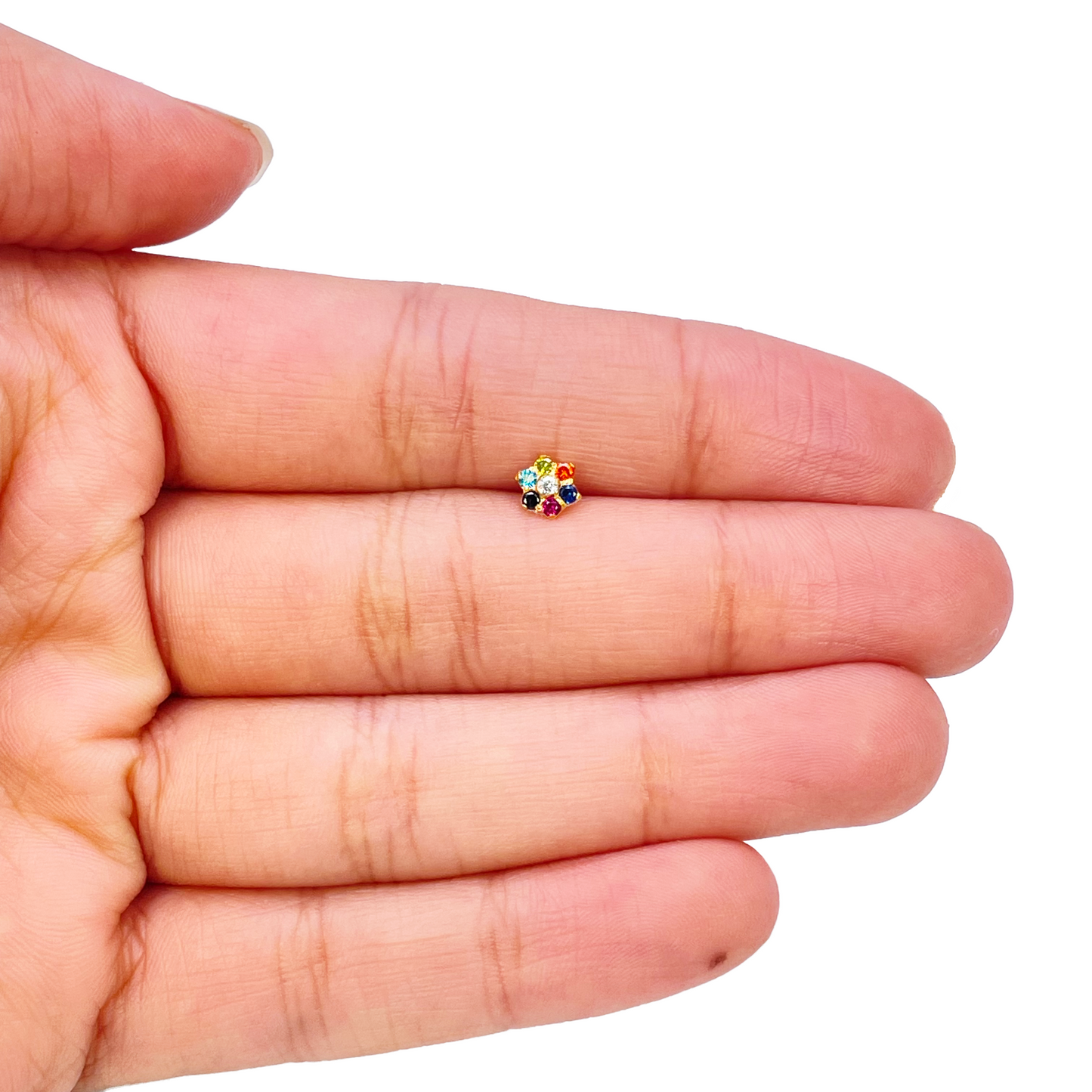 22ct Yellow Gold Floral Multicolour Stone Nose Pin/Stud 5mm Width