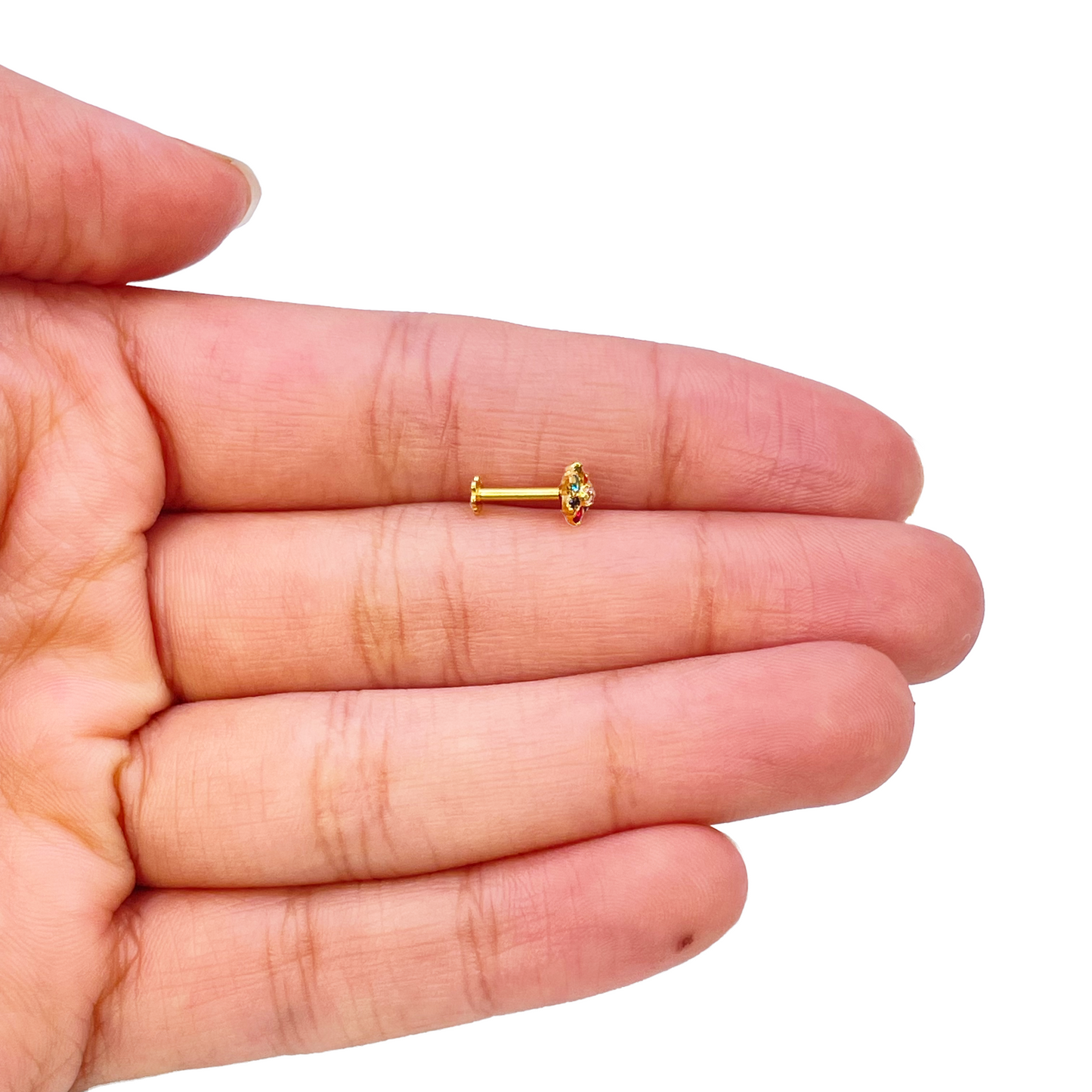 22ct Yellow Gold Floral Multicolour Stone Nose Pin/Stud 5mm Width