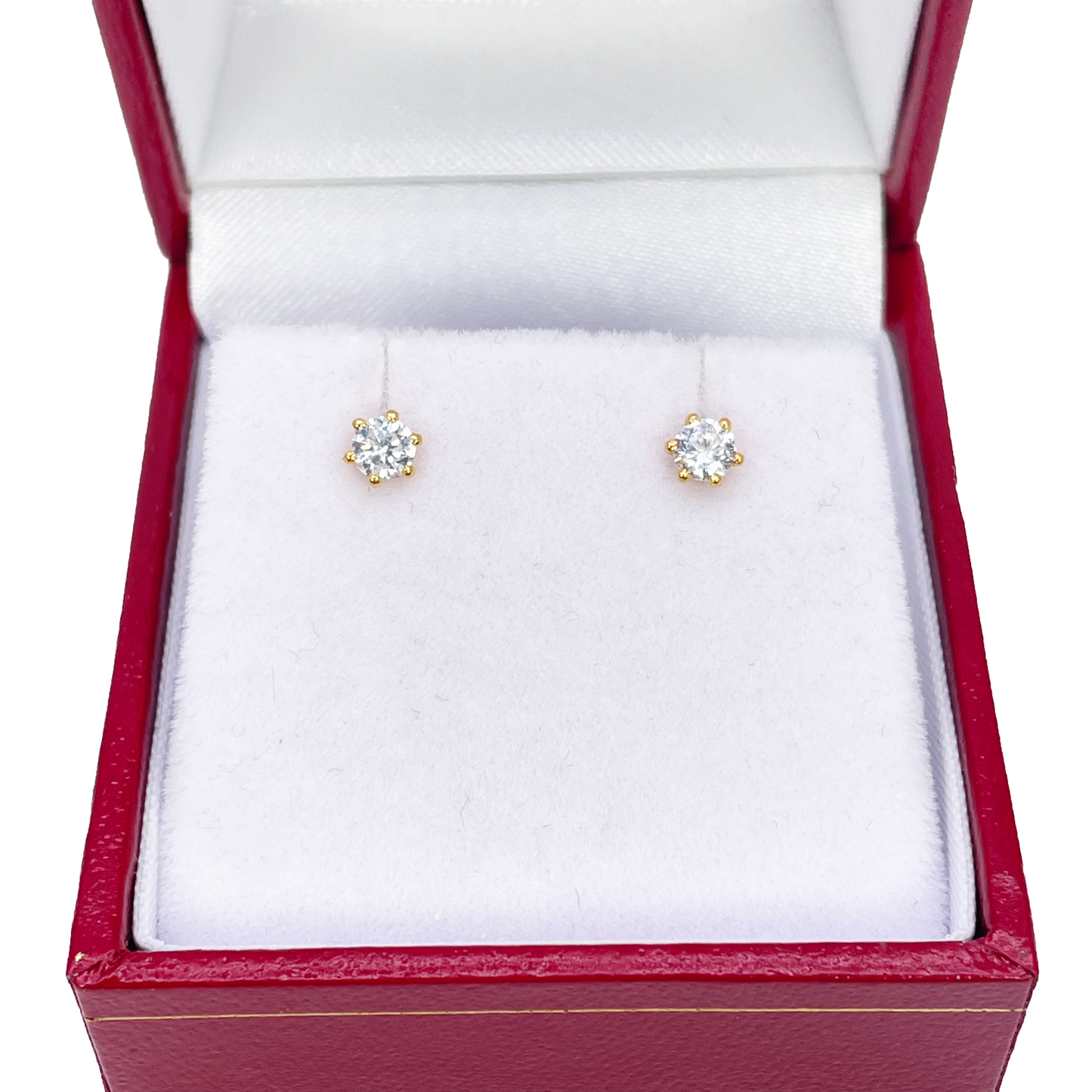 22ct Yellow Gold Six Claw Prong Cubic Zirconia Children's Earrings 4mm Width