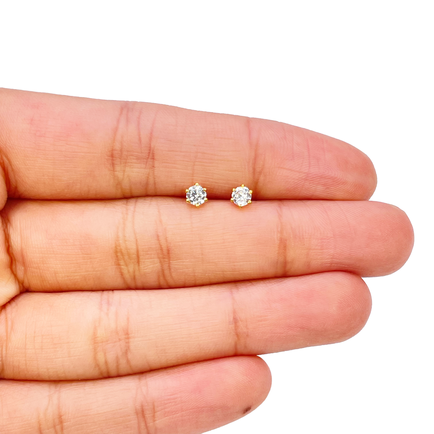 22ct Yellow Gold Six Claw Prong Cubic Zirconia Children's Earrings 4mm Width
