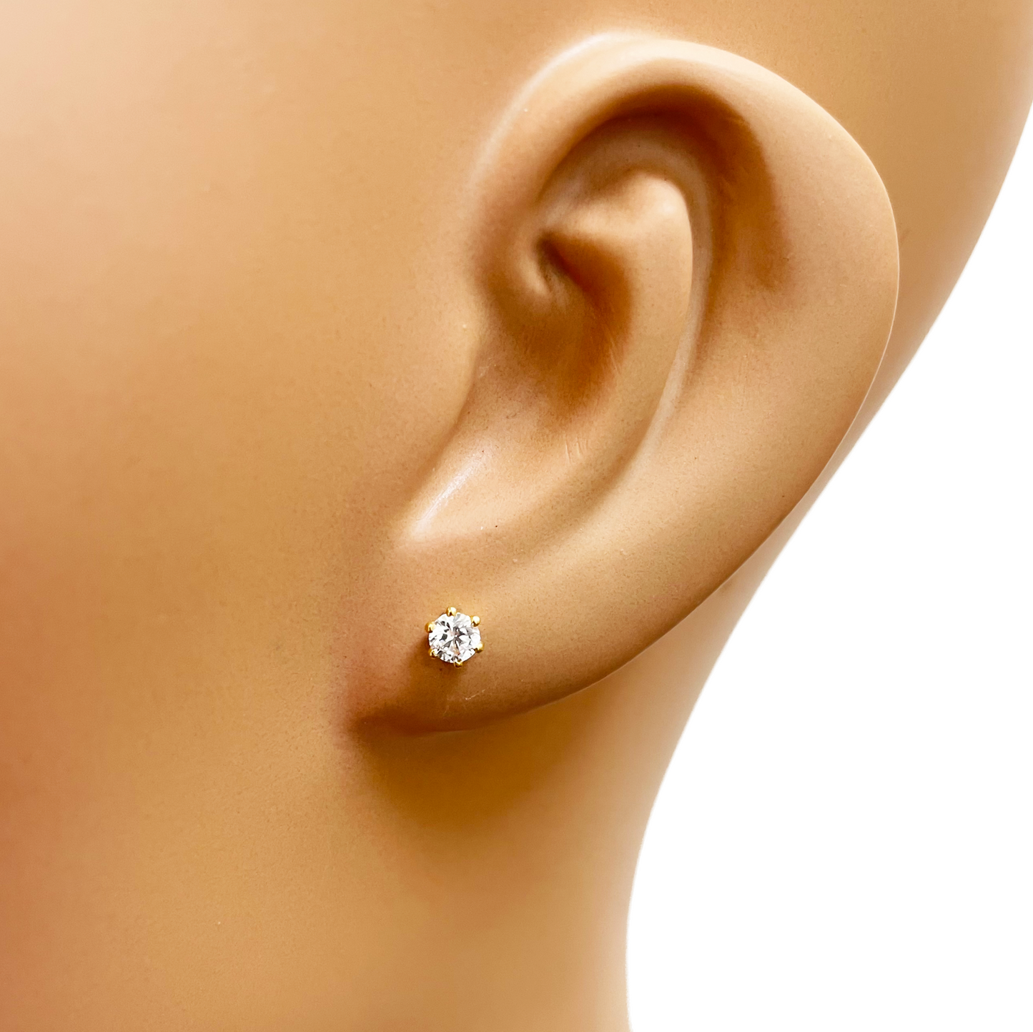 22ct Yellow Gold Six Claw Prong Cubic Zirconia Children's Earrings 4mm Width