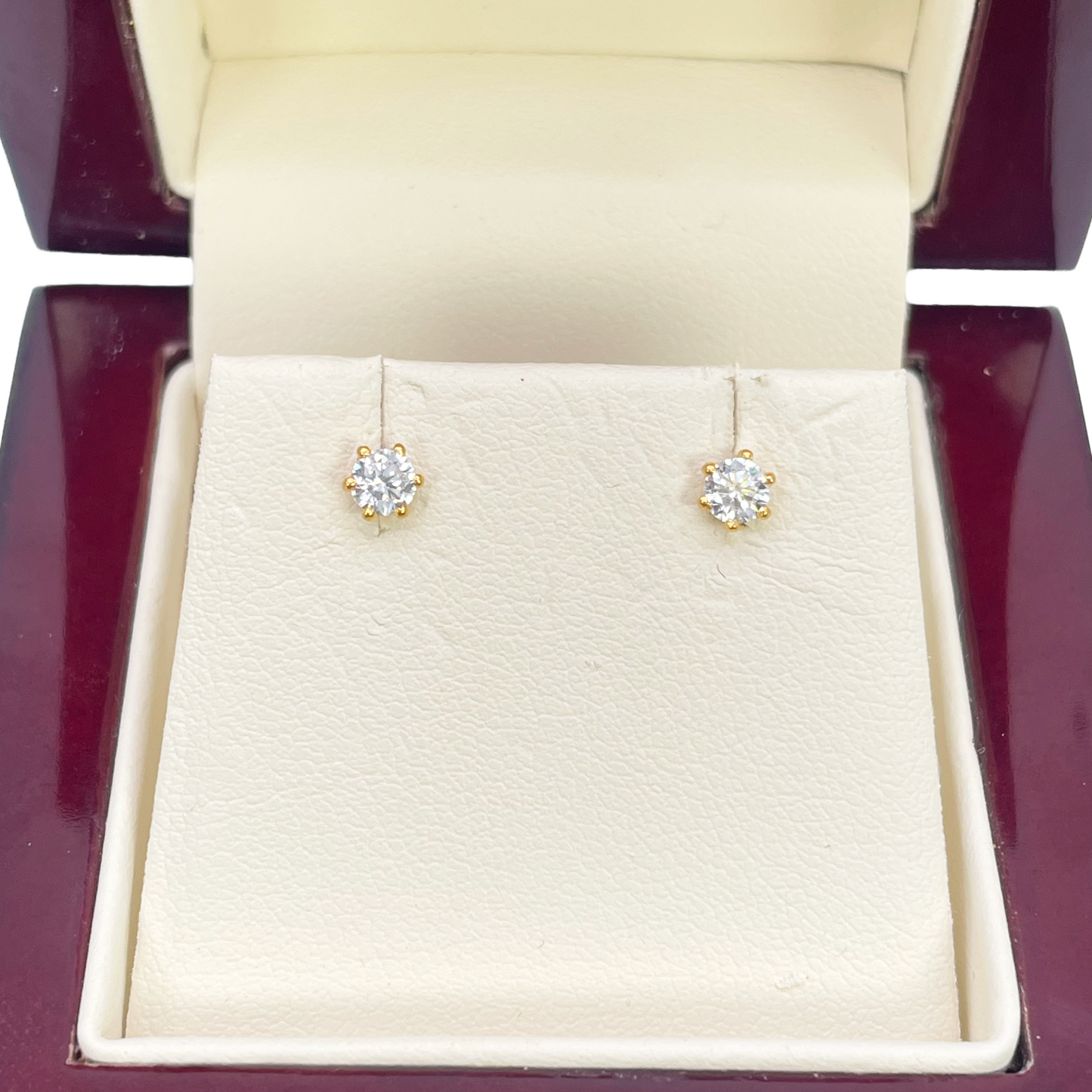 22ct Yellow Gold Six Claw Prong Cubic Zirconia Children's Earrings 4mm Width