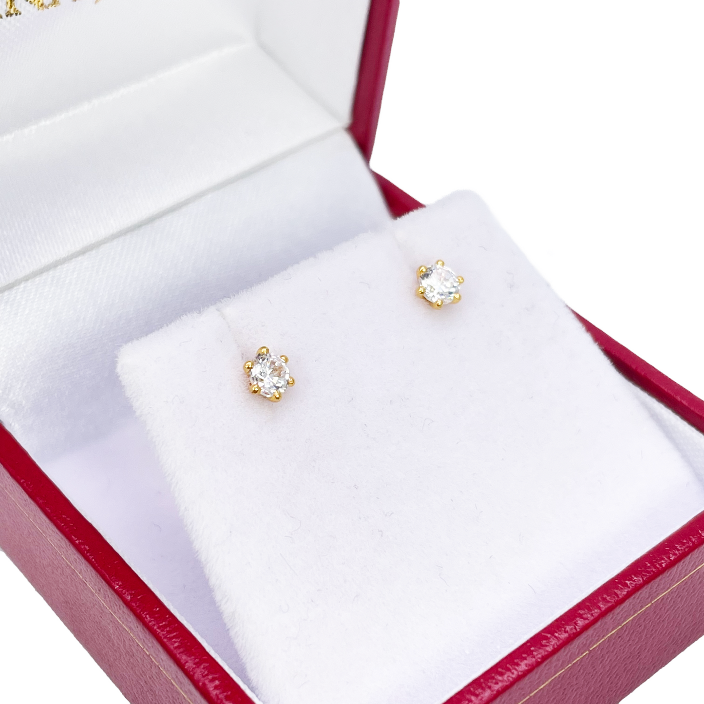 22ct Yellow Gold Six Claw Prong Cubic Zirconia Children's Earrings 4mm Width