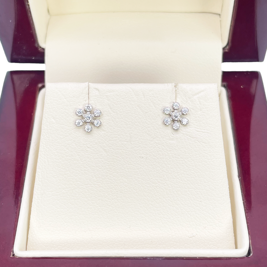 18ct White Gold Six Petal Flower Cubic Zirconia Bezel Children's Earrings 5.4mm Width