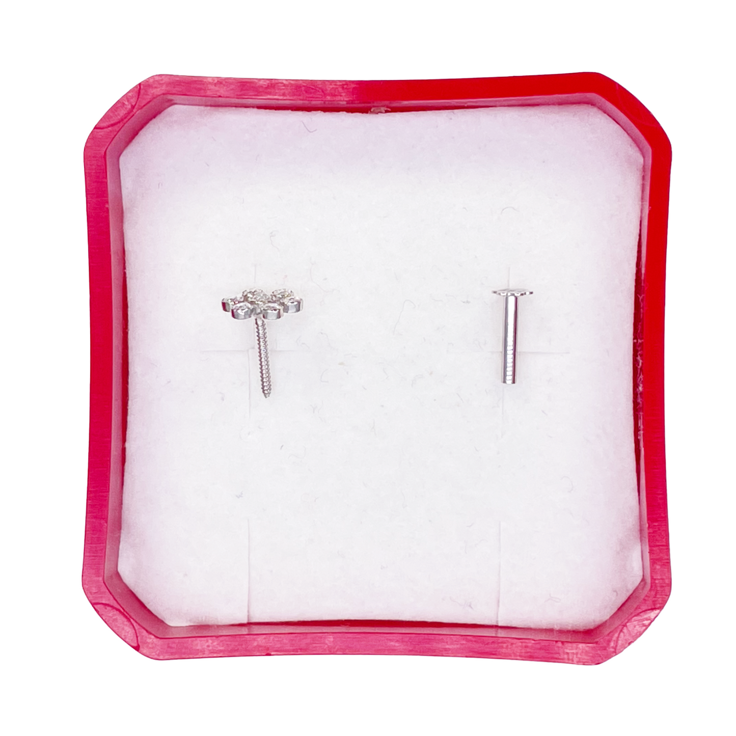18ct White Gold Six Petal Flower Cubic Zirconia Bezel Nose Stud/Pin 5.4mm Length