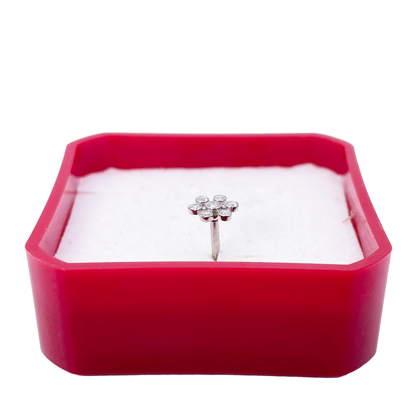 18ct White Gold Six Petal Flower Cubic Zirconia Bezel Nose Stud/Pin 5.4mm Length