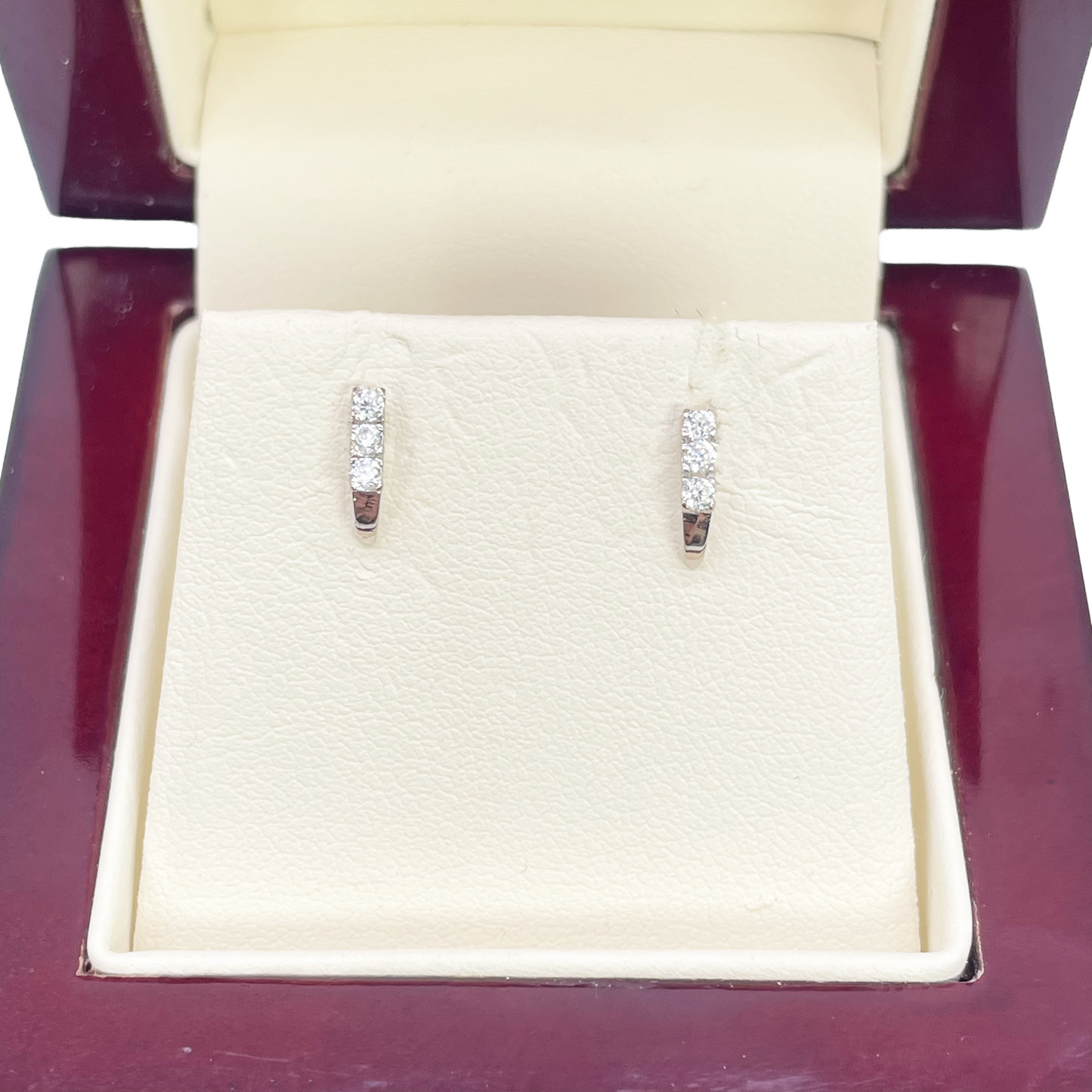 18ct White Gold High Polished 3 Stone Cubic Zirconia Children's Earrings 8mm Length