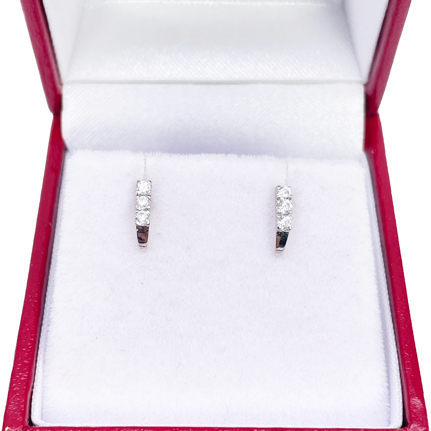 18ct White Gold High Polished 3 Stone Cubic Zirconia Children's Earrings 8mm Length
