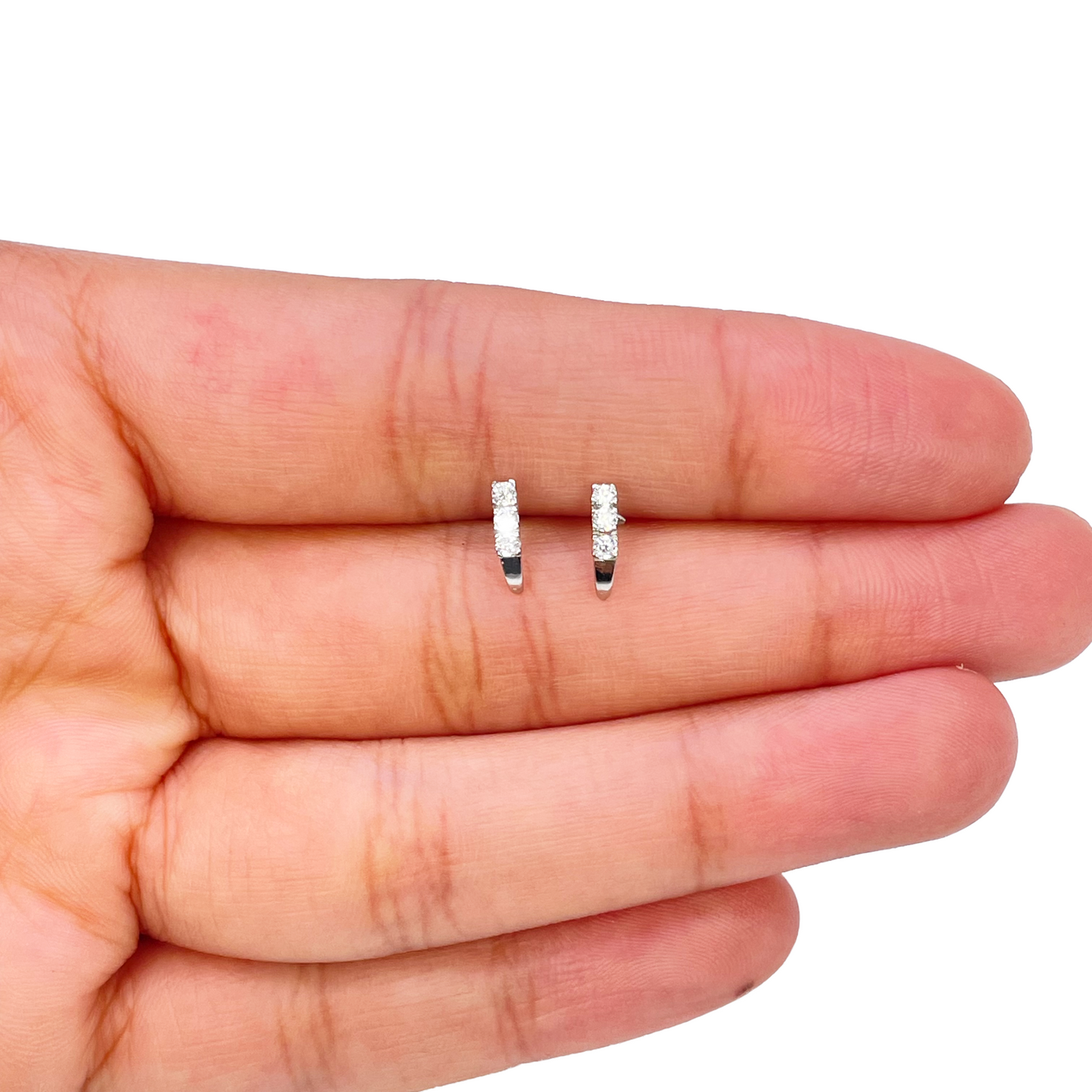 18ct White Gold High Polished 3 Stone Cubic Zirconia Children's Earrings 8mm Length