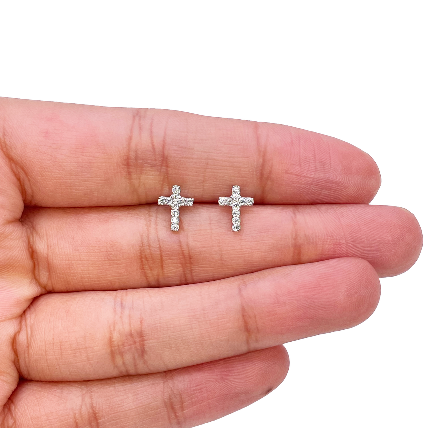 18ct White Gold Cubic Zirconia Tiny Cross Children's Earrings 8mm Length