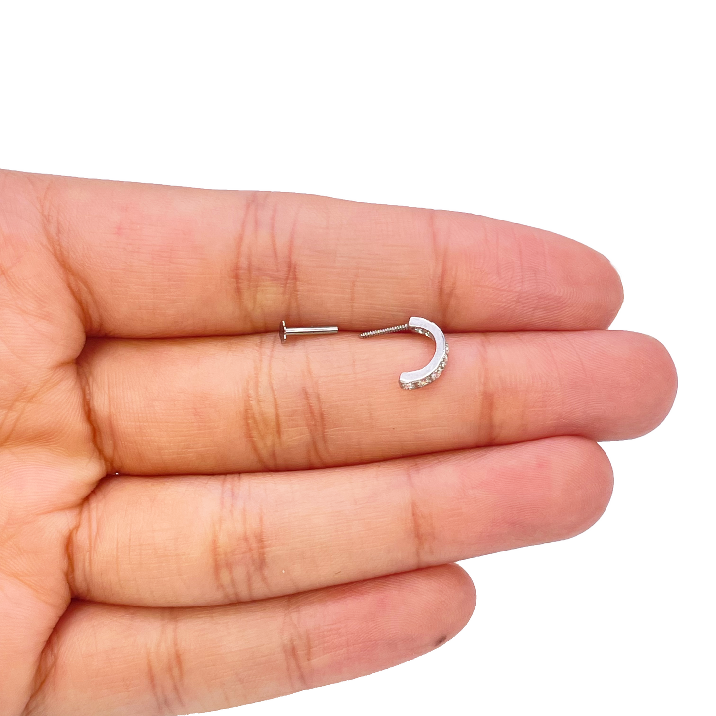 18ct White Gold Beautiful Small Half Hoop Nose Stud/Pin 8.7mm Length