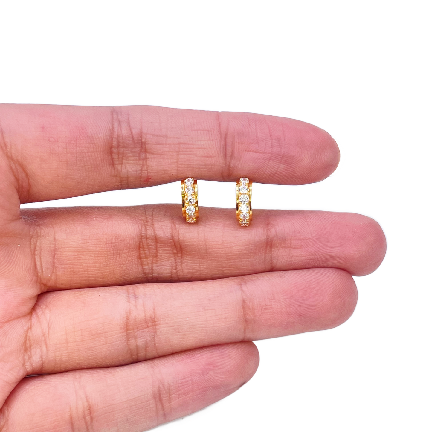 22ct Yellow Gold Small Sparkly Hoop Huggie Children's Earrings 8mm Diameter