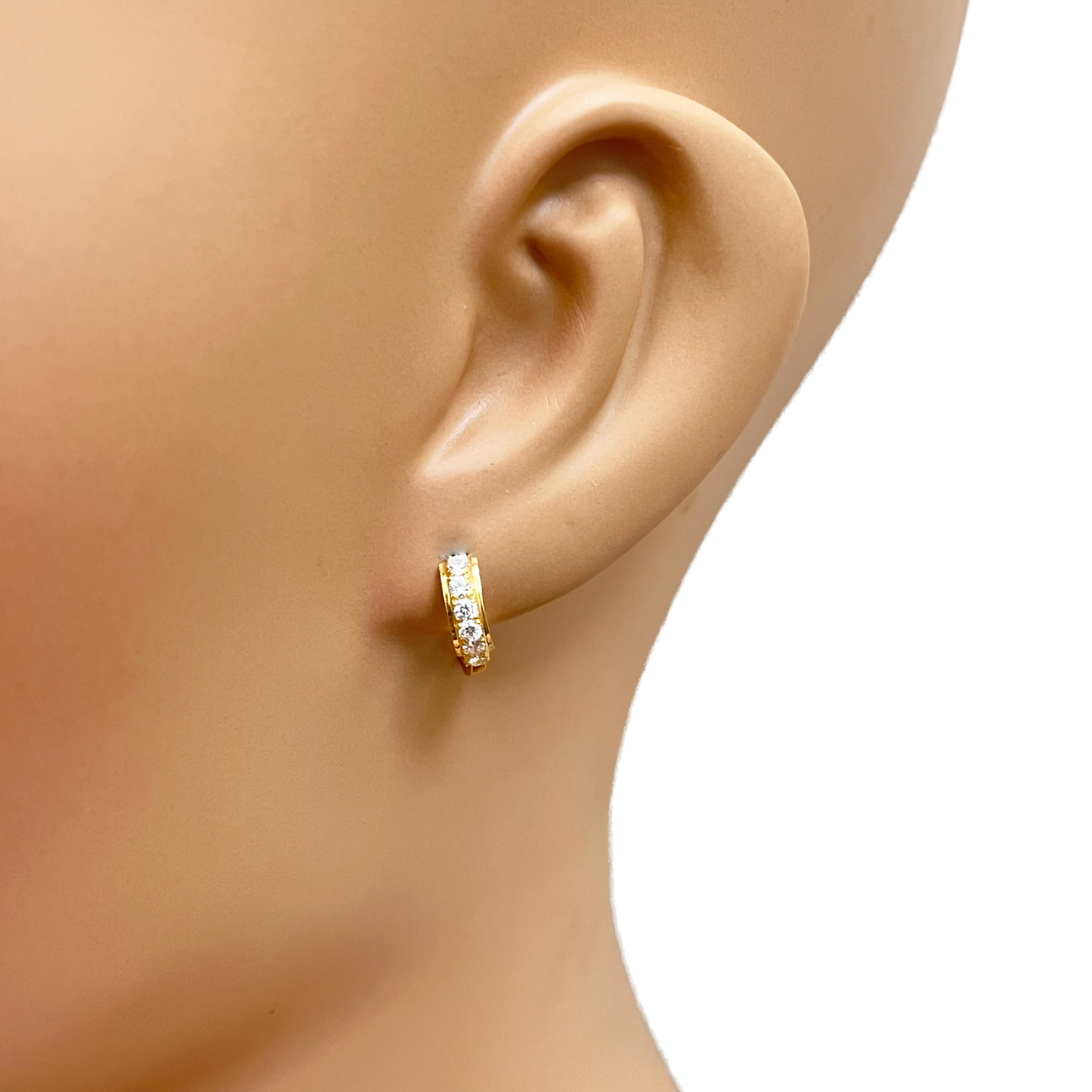 22ct Yellow Gold Small Sparkly Hoop Huggie Children's Earrings 8mm Diameter