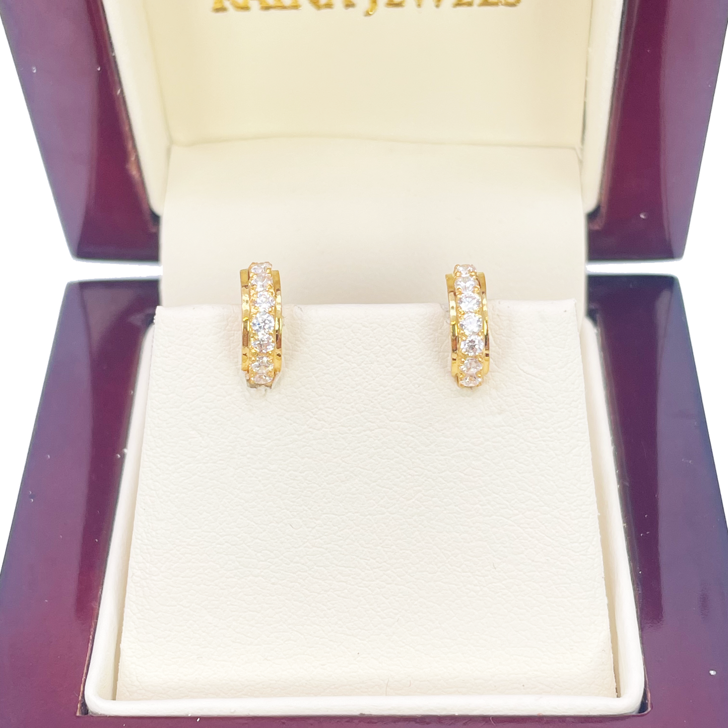 22ct Yellow Gold Small Sparkly Hoop Huggie Children's Earrings 8mm Diameter