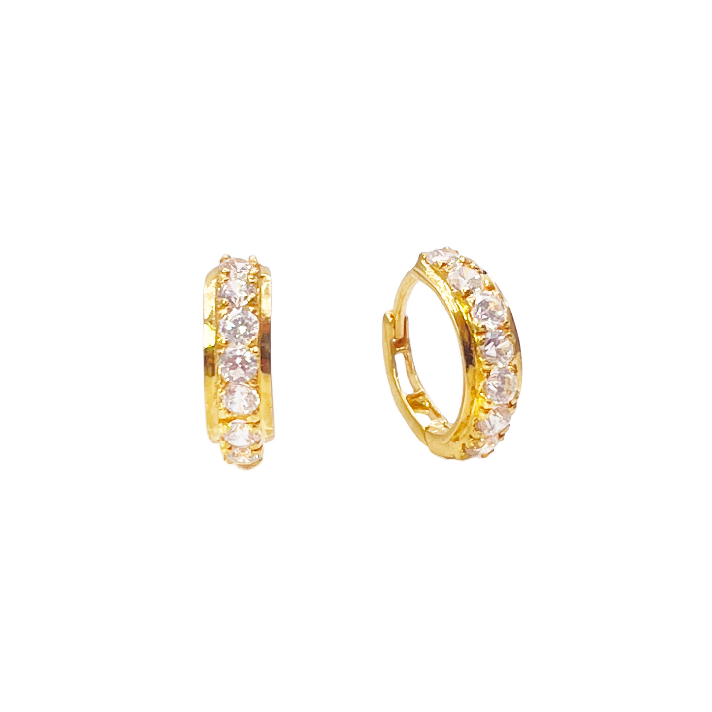 22ct Yellow Gold Small Sparkly Hoop Huggie Children's Earrings 8mm Diameter