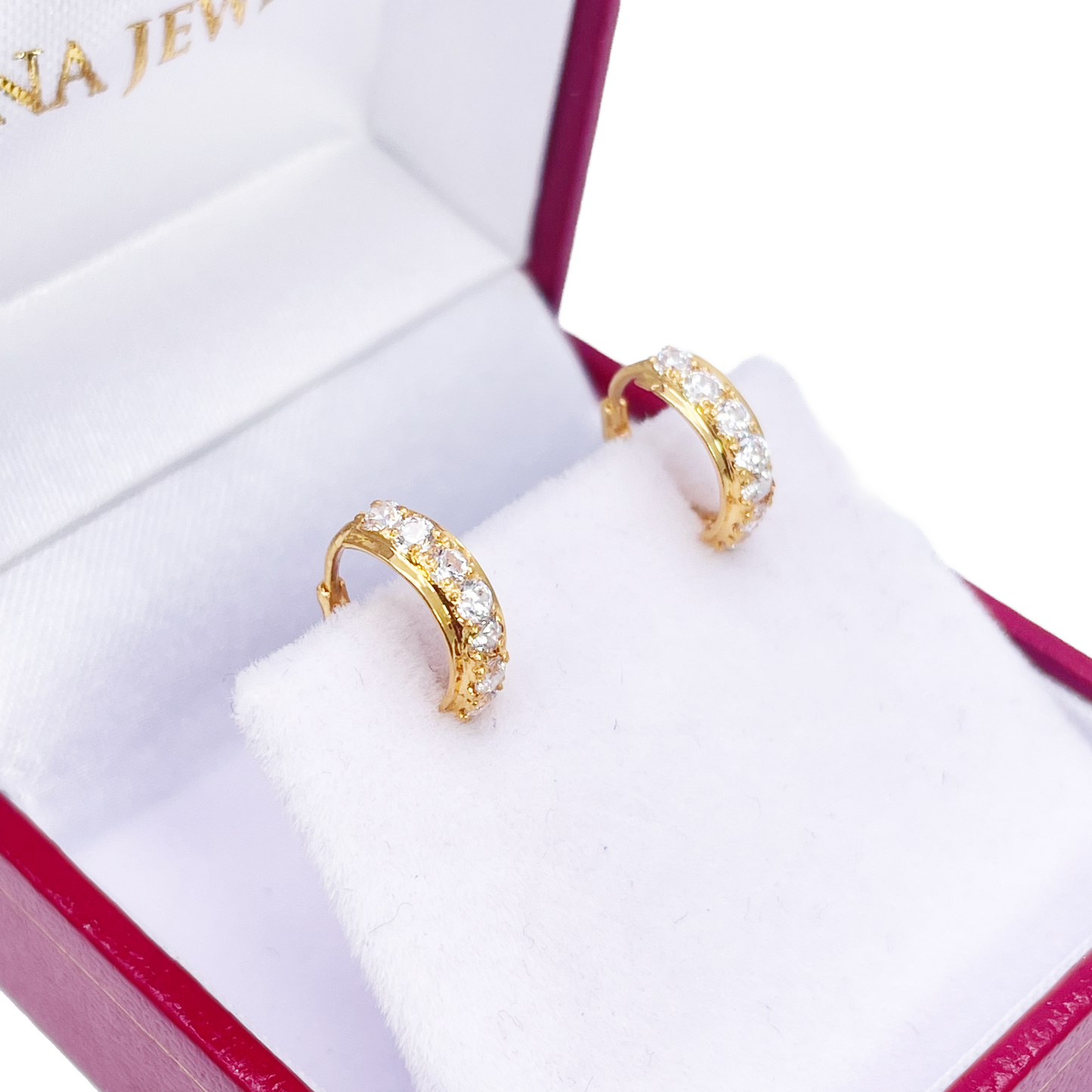 22ct Yellow Gold Small Sparkly Hoop Huggie Children's Earrings 8mm Diameter