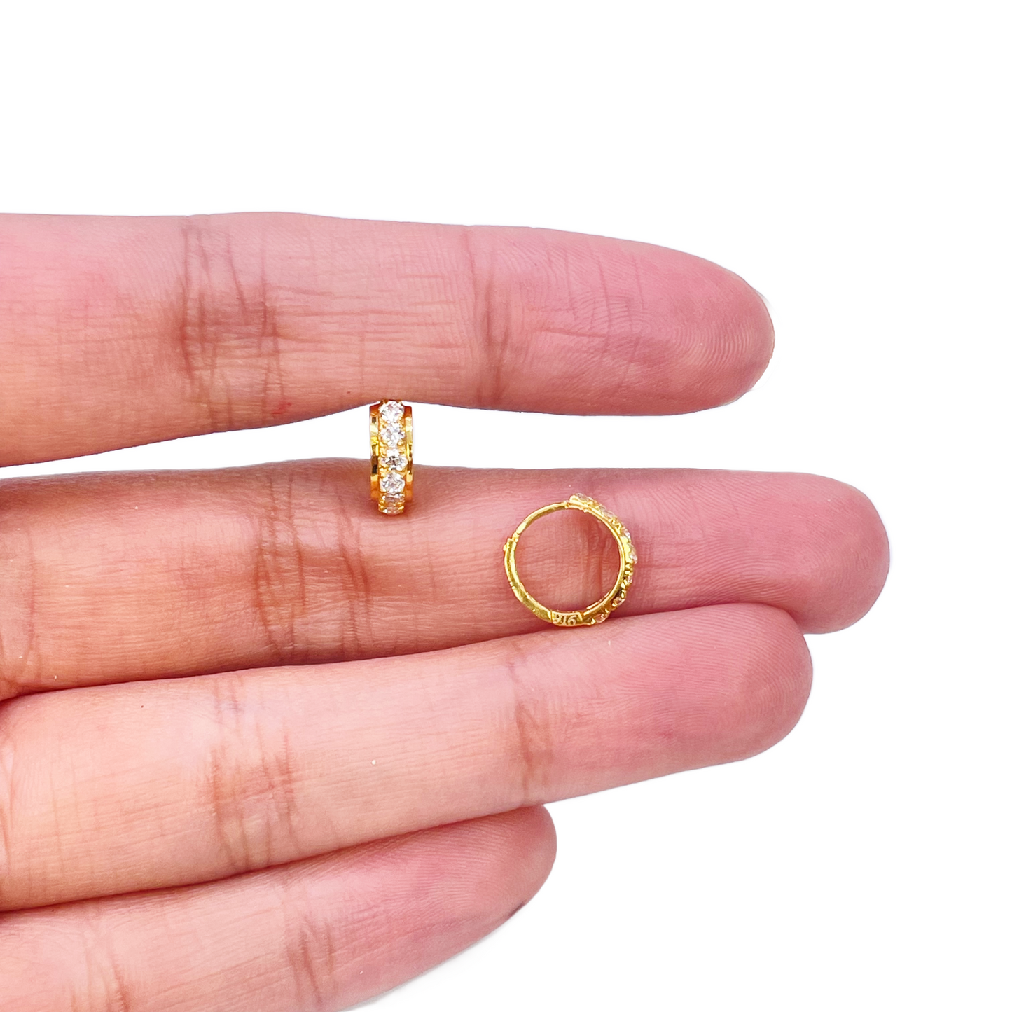 22ct Yellow Gold Small Sparkly Hoop Huggie Children's Earrings 8mm Diameter