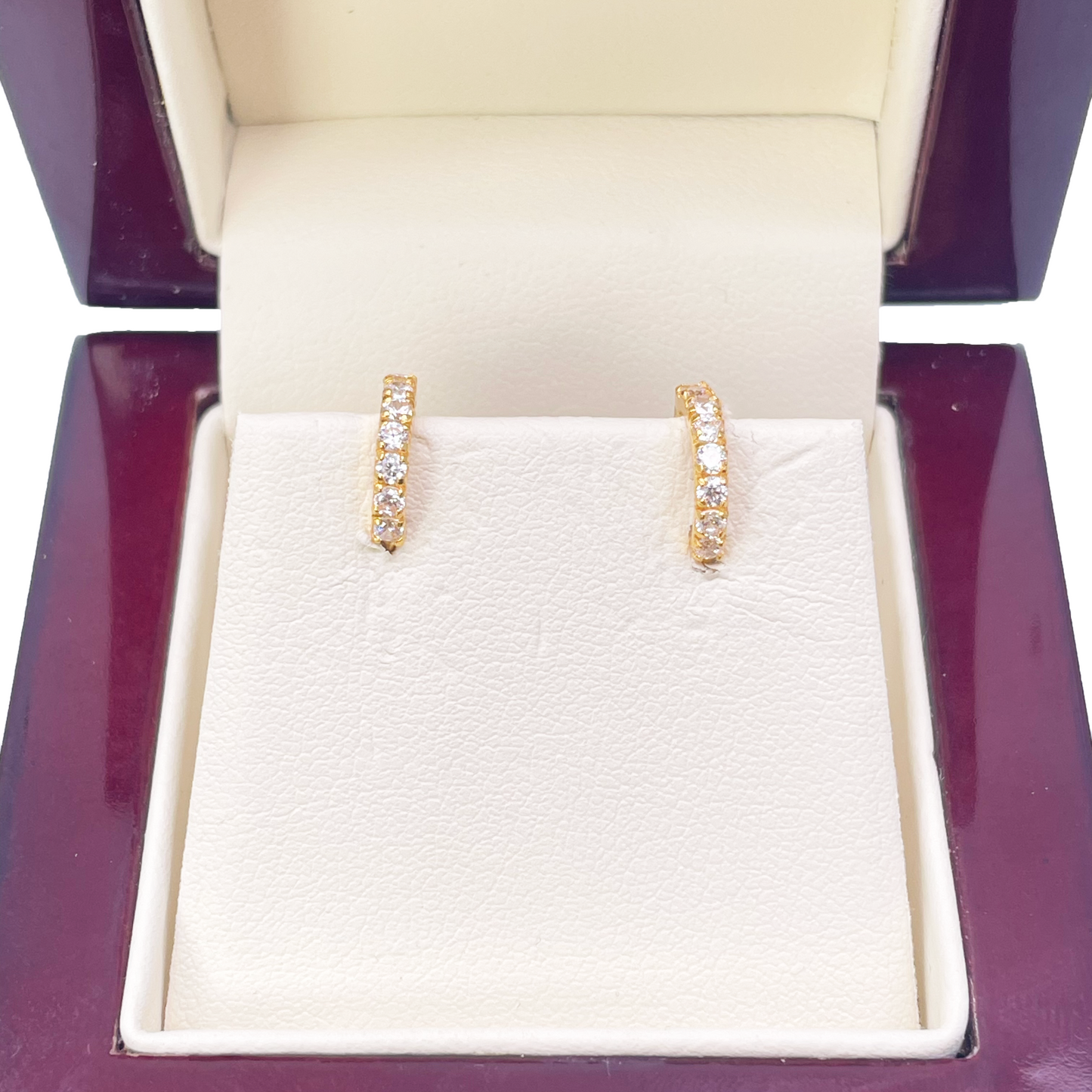 22ct Yellow Gold Small Sparkly Cubic Zirconia Hoop Huggie Children's Earrings 11mm Length