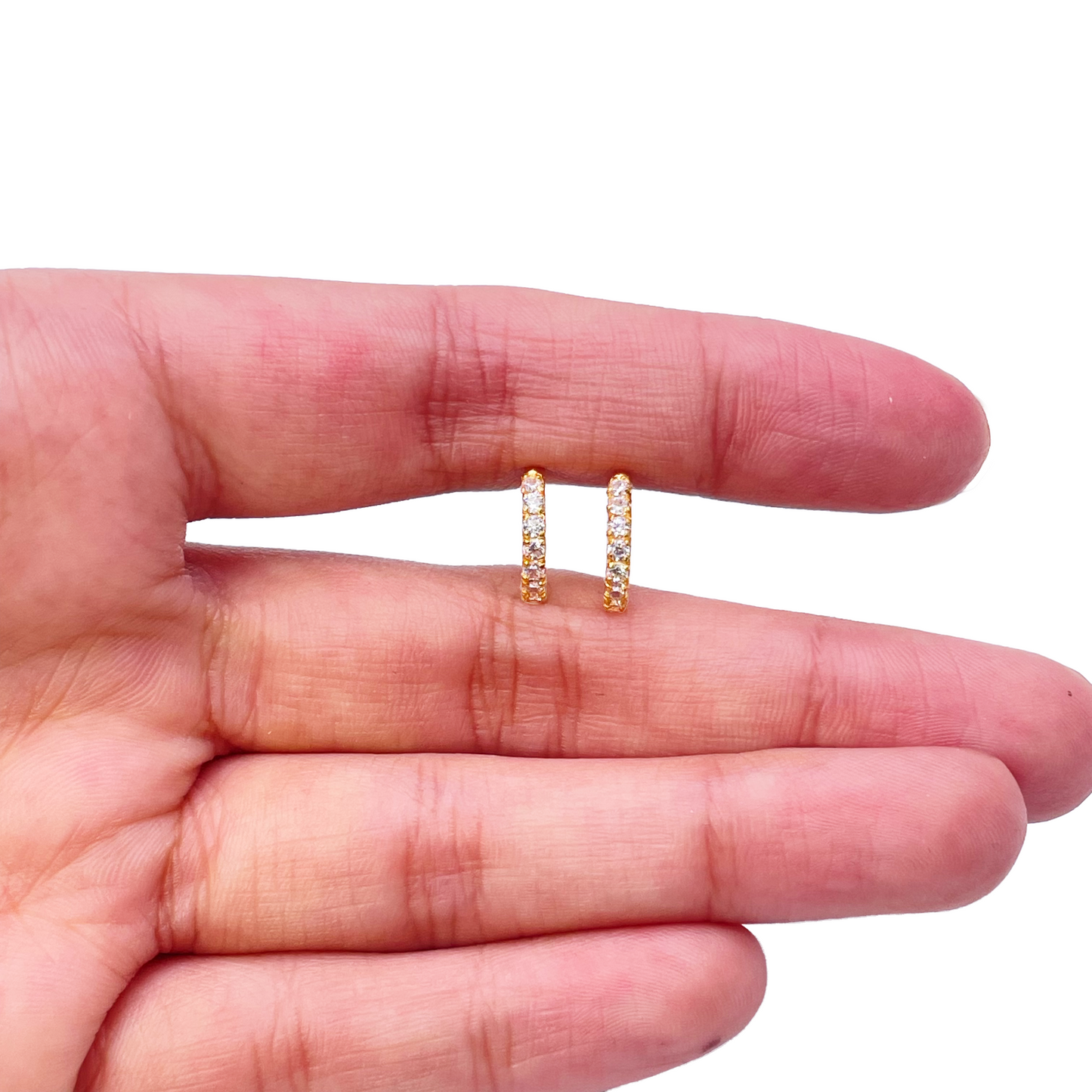 22ct Yellow Gold Small Sparkly Cubic Zirconia Hoop Huggie Children's Earrings 11mm Length