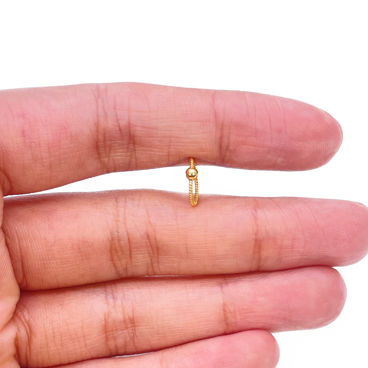 22ct Yellow Gold Tiny Rope Dainty Nose Hoop Huggie Ring 8mm Diameter