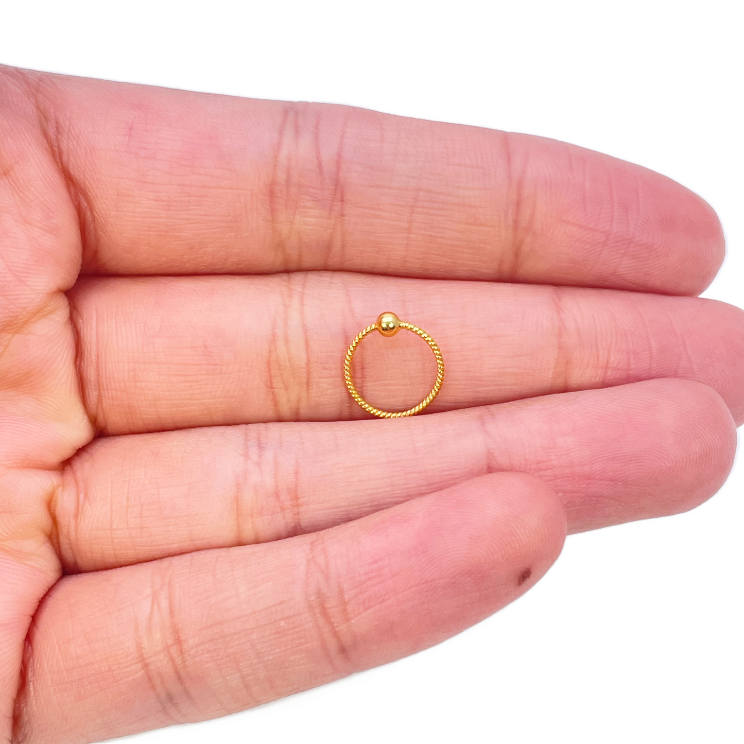 22ct Yellow Gold Tiny Rope Dainty Nose Hoop Huggie Ring 8mm Diameter
