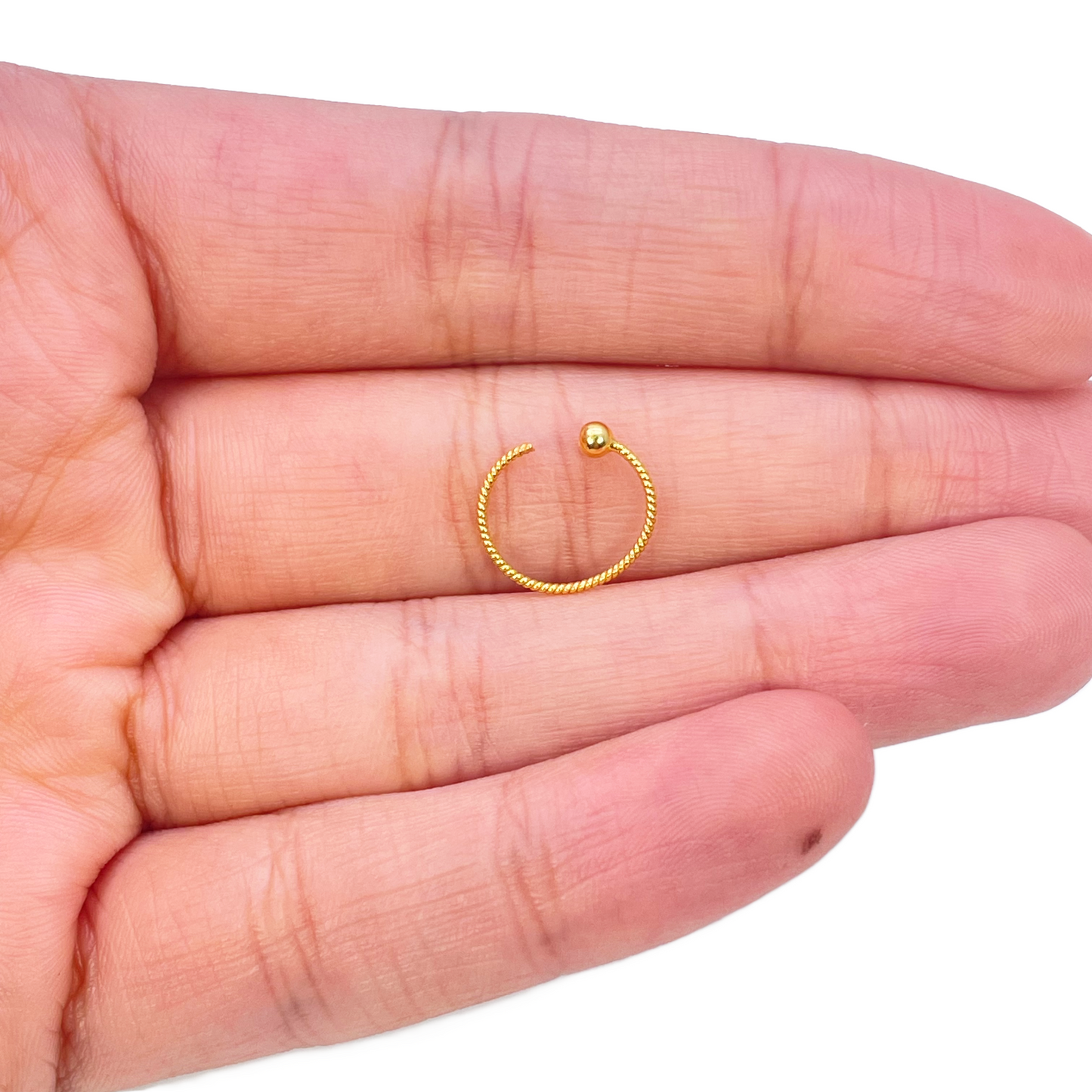 22ct Yellow Gold Tiny Rope Dainty Nose Hoop Huggie Ring 8mm Diameter