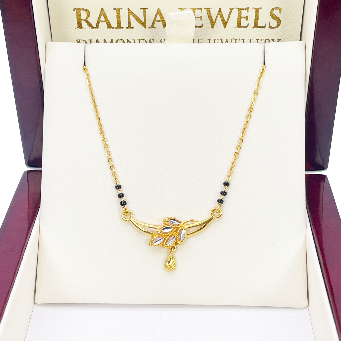 22ct Yellow Gold Mangalsutra Two-Tone Leaf Necklace 18.5'' inches