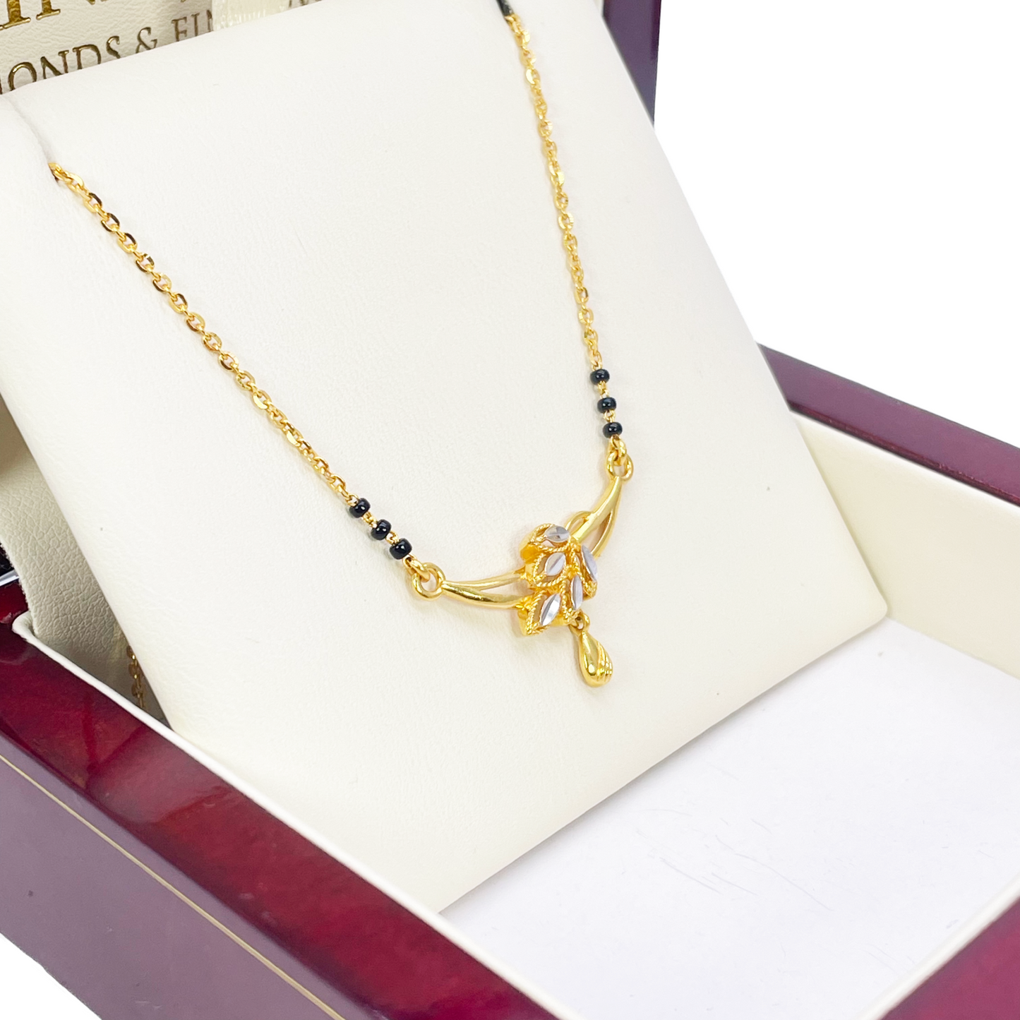 22ct Yellow Gold Mangalsutra Two-Tone Leaf Necklace 18.5'' inches