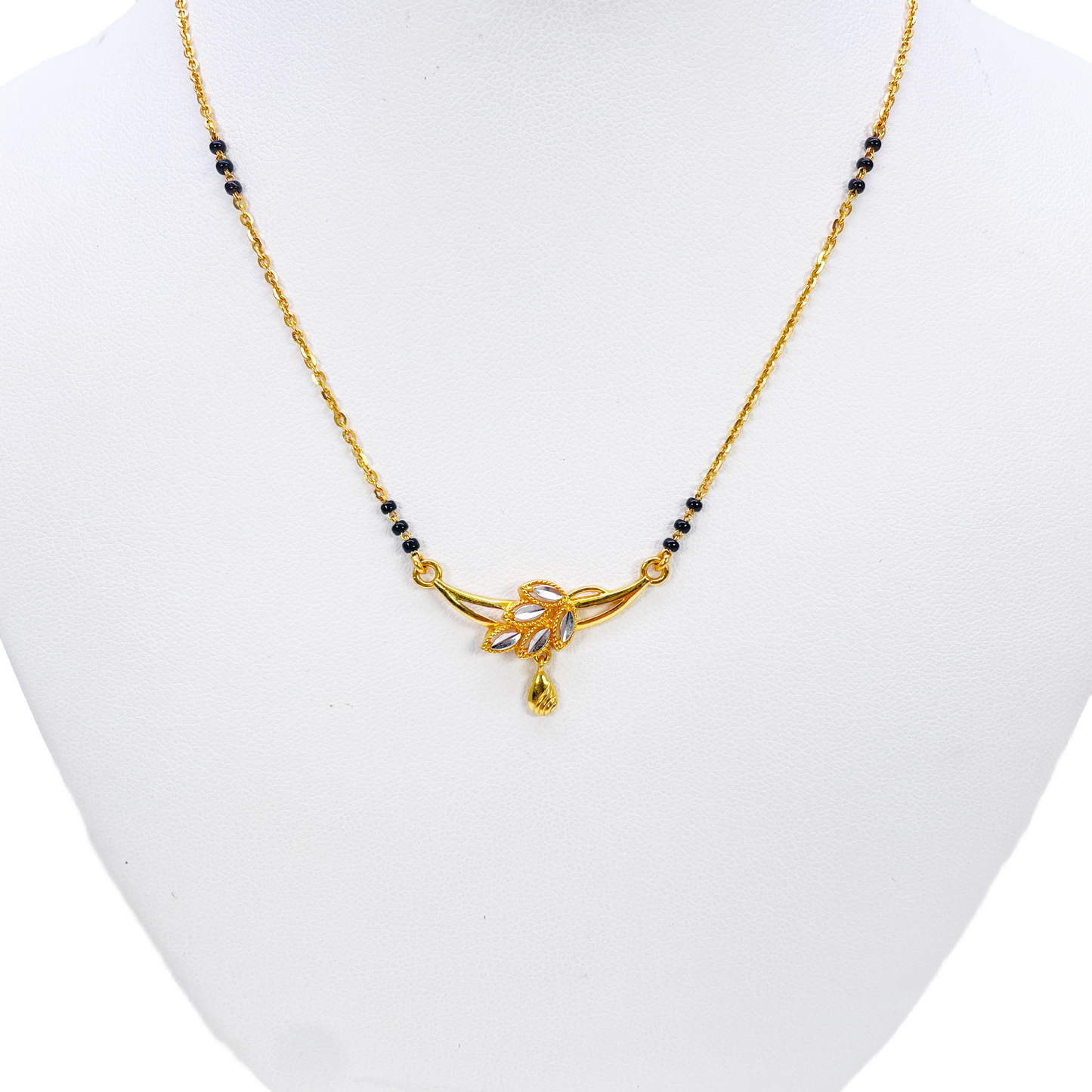 22ct Yellow Gold Mangalsutra Two-Tone Leaf Necklace 18.5'' inches