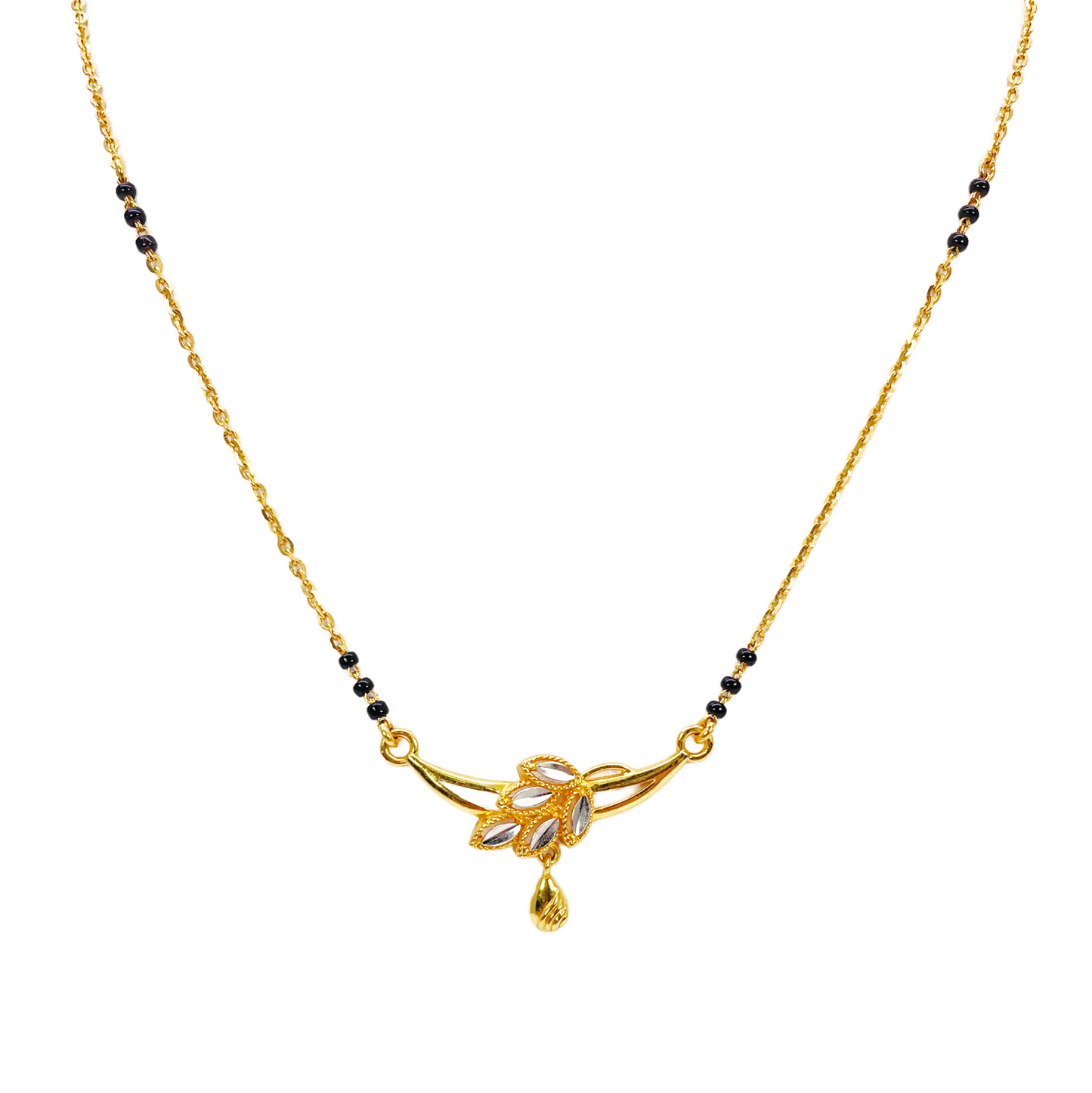 22ct Yellow Gold Mangalsutra Two-Tone Leaf Necklace 18.5'' inches