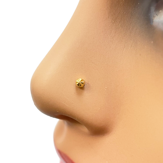 22ct Yellow Gold Gold Diamond Cut Flower Design Single Nose Stud/Pin 2mm Width