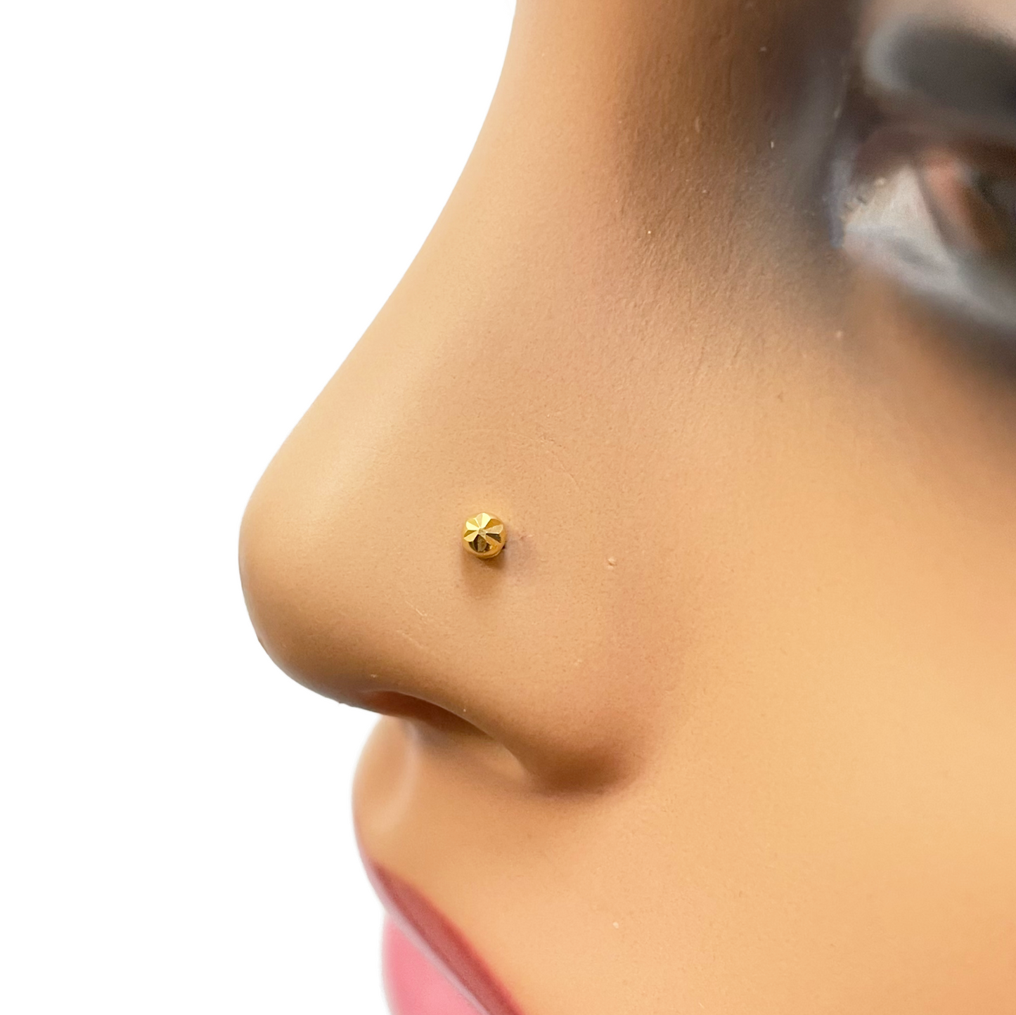 22ct Yellow Gold Gold Diamond Cut Flower Design Single Nose Stud/Pin 2mm Width