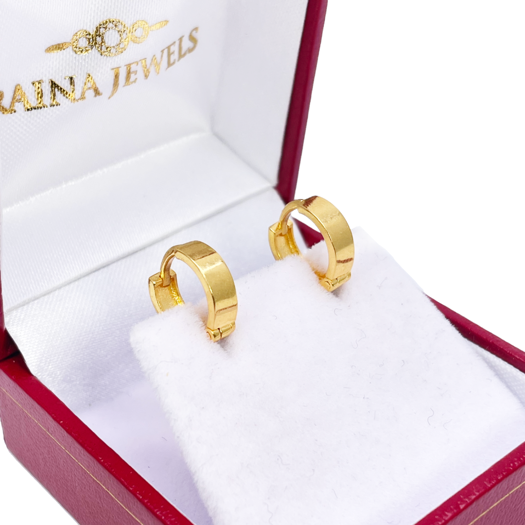 18ct Yellow Gold Pair Of High Polished Thick Hoop Huggie Earrings 8.5mm Diameter