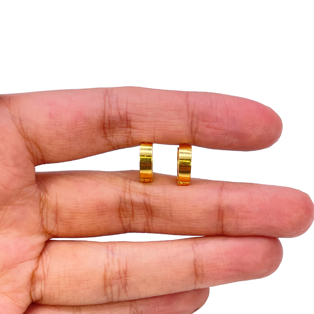 18ct Yellow Gold Pair Of High Polished Thick Hoop Huggie Earrings 8.5mm Diameter