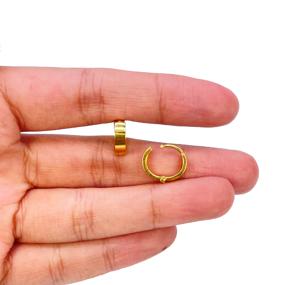 18ct Yellow Gold Pair Of High Polished Thick Hoop Huggie Earrings 8.5mm Diameter