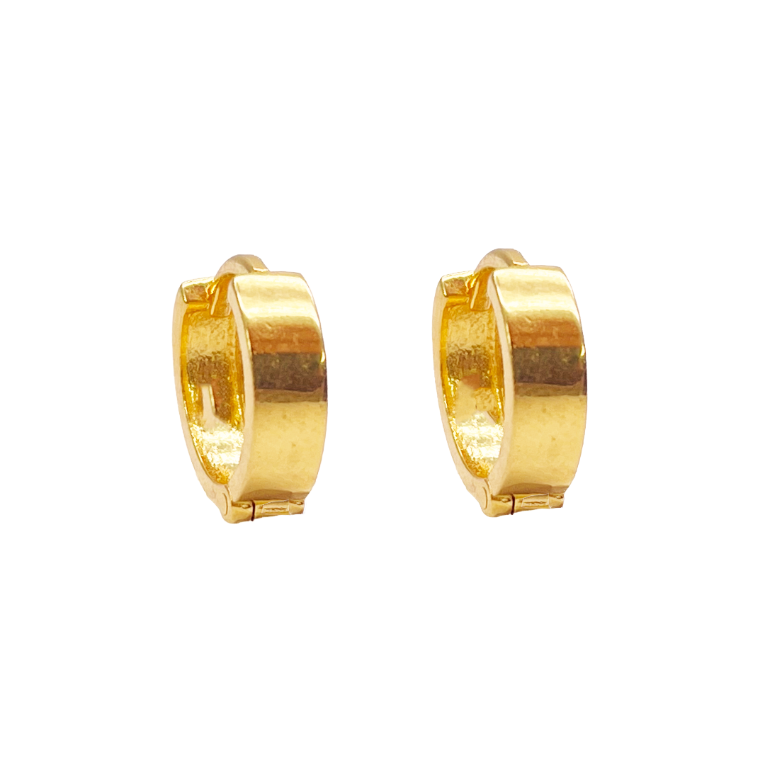 18ct Yellow Gold Pair Of High Polished Thick Hoop Huggie Earrings 8.5mm Diameter