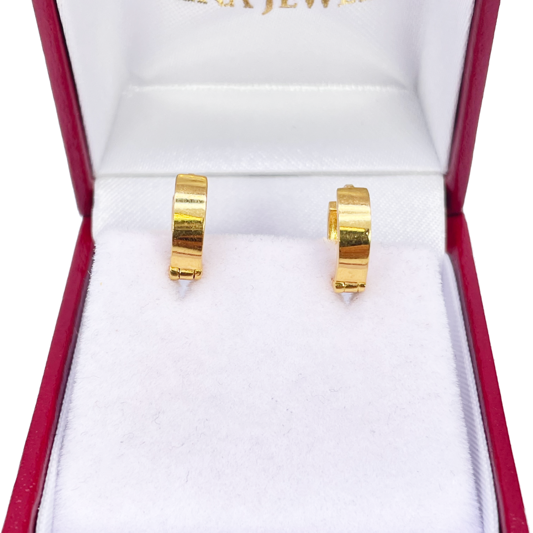 18ct Yellow Gold Pair Of High Polished Thick Hoop Huggie Earrings 8.5mm Diameter