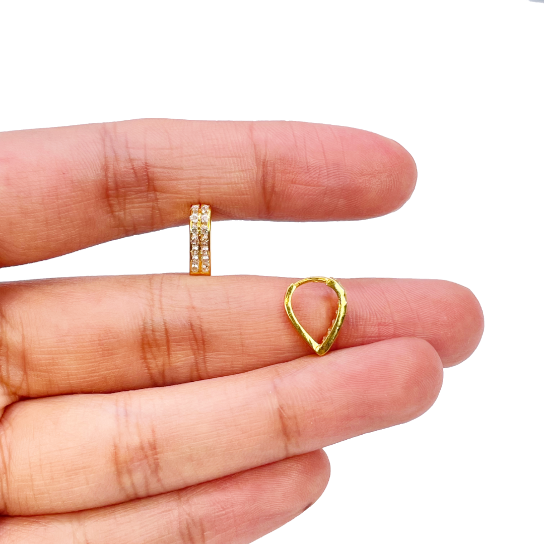 18ct Yellow Gold Pair Of Two Row Cubic Zirconia Hoop Huggie Earrings 6.5mm Diameter