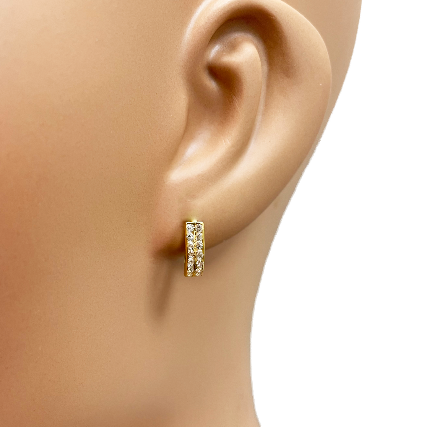 18ct Yellow Gold Pair Of Two Row Oval Hoop Huggie Earrings 5.3mm Diameter
