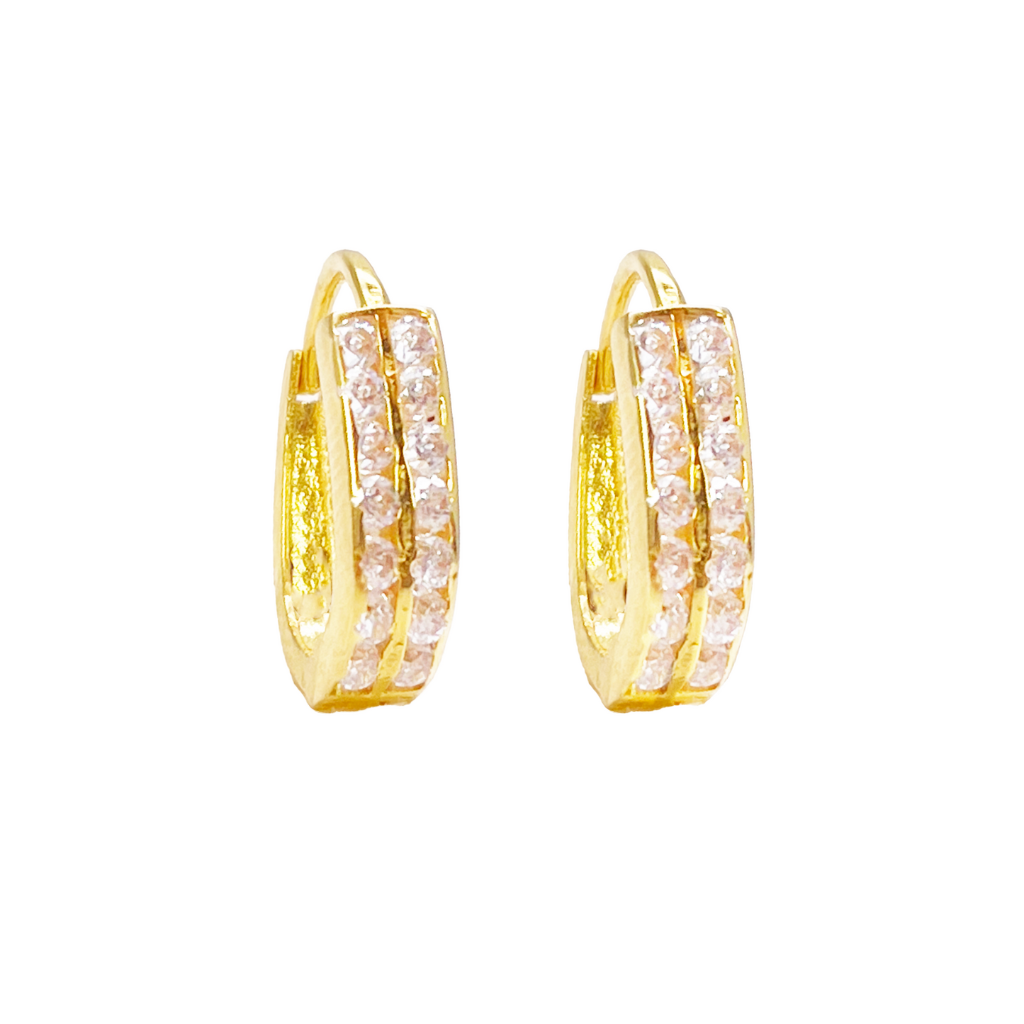 18ct Yellow Gold Pair Of Two Row Oval Hoop Huggie Earrings 5.3mm Diameter