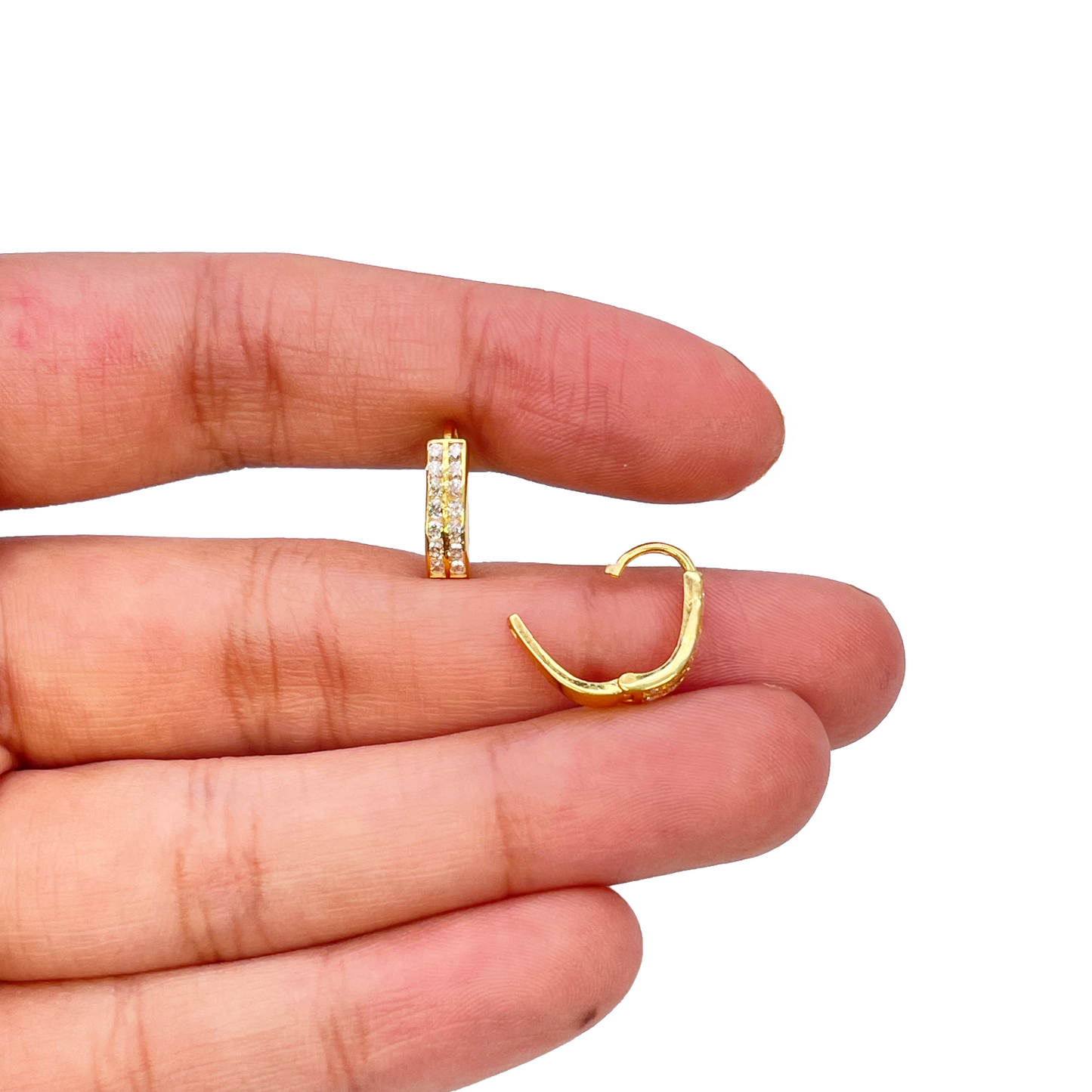 18ct Yellow Gold Pair Of Two Row Oval Hoop Huggie Earrings 5.3mm Diameter