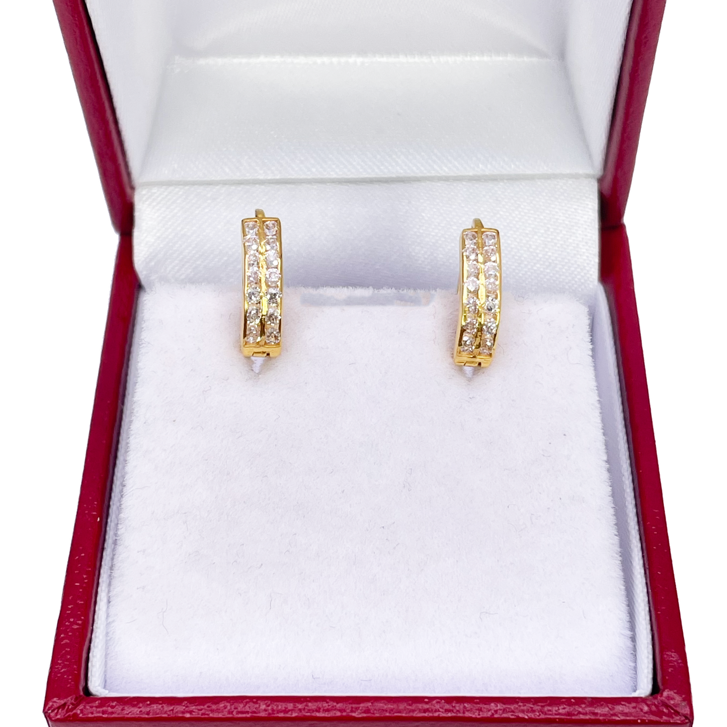 18ct Yellow Gold Pair Of Two Row Oval Hoop Huggie Earrings 5.3mm Diameter