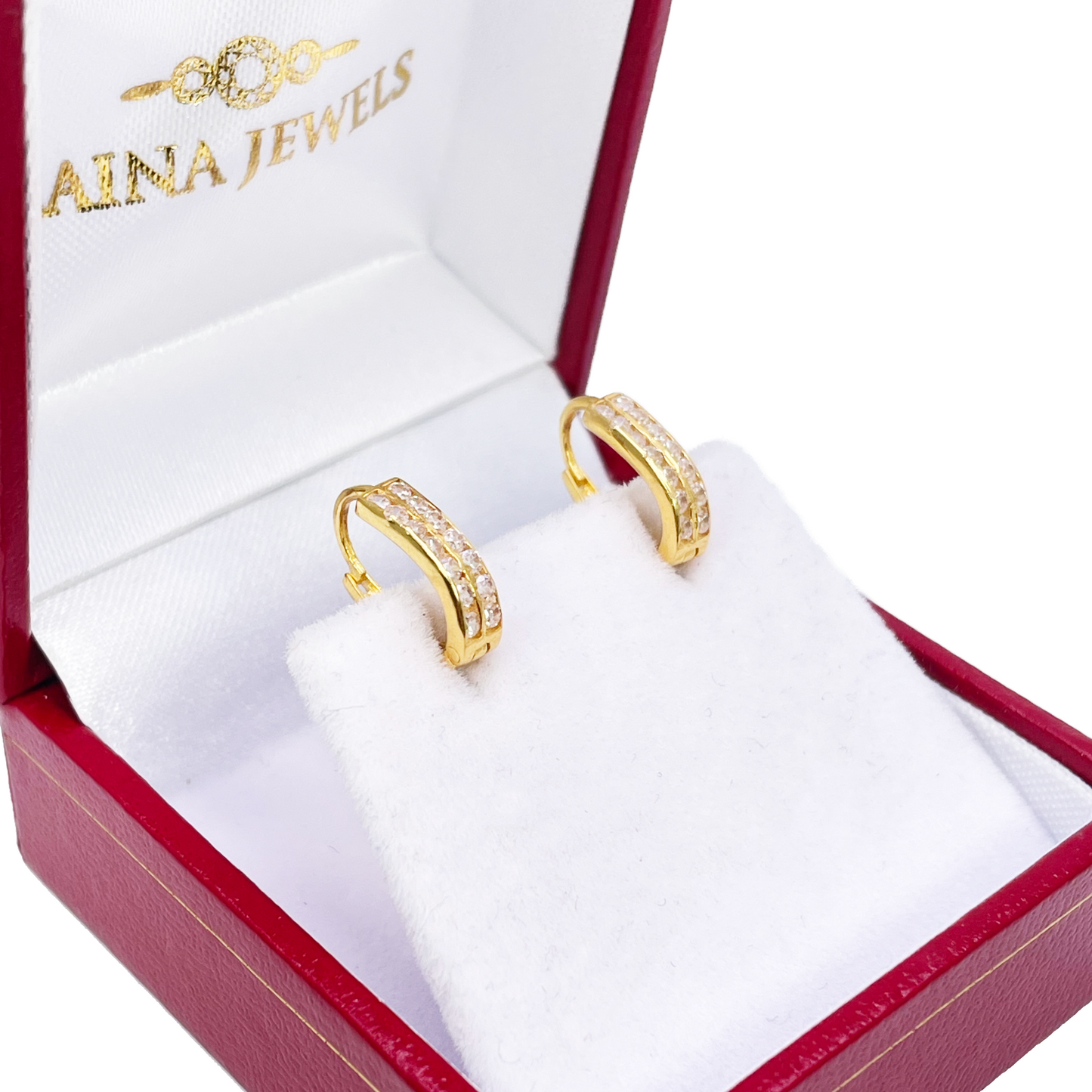 18ct Yellow Gold Pair Of Two Row Oval Hoop Huggie Earrings 5.3mm Diameter