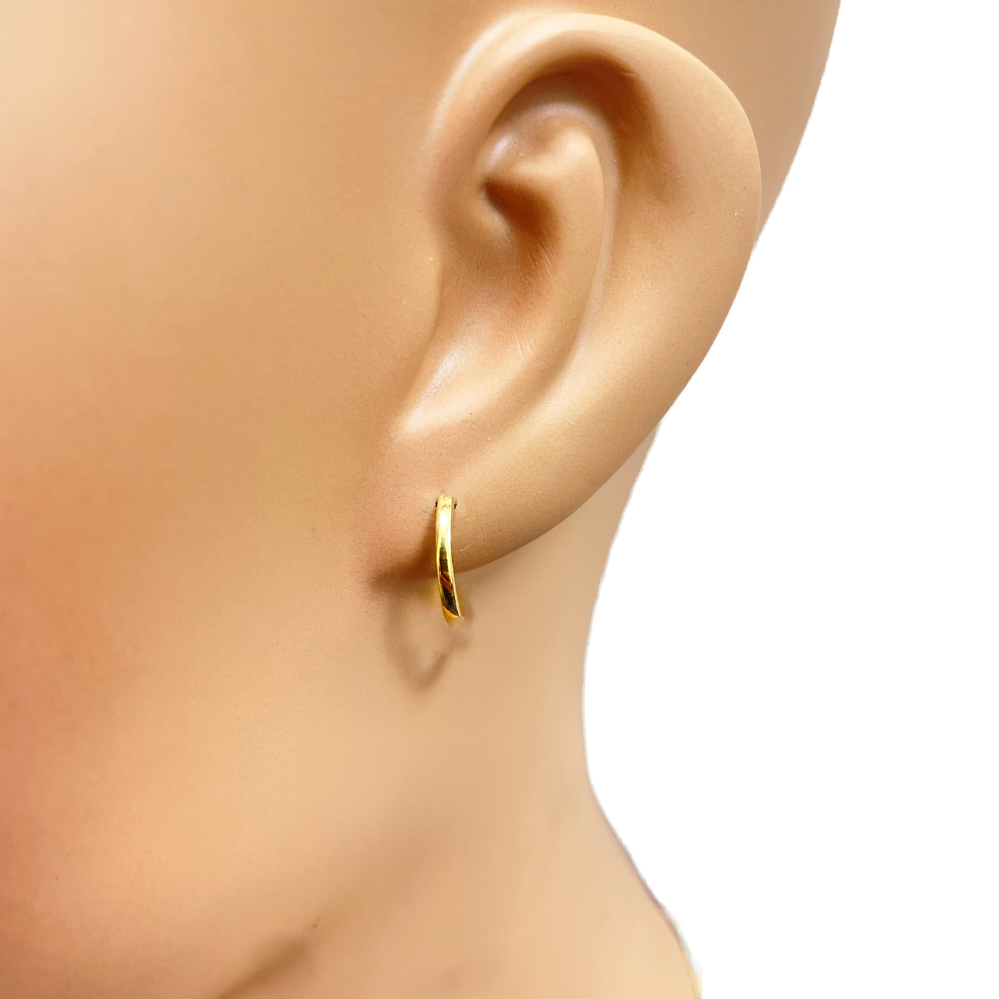 18ct Yellow Gold Pair Of High Polished Plain Hoop Huggie Earrings 9.3mm Diameter